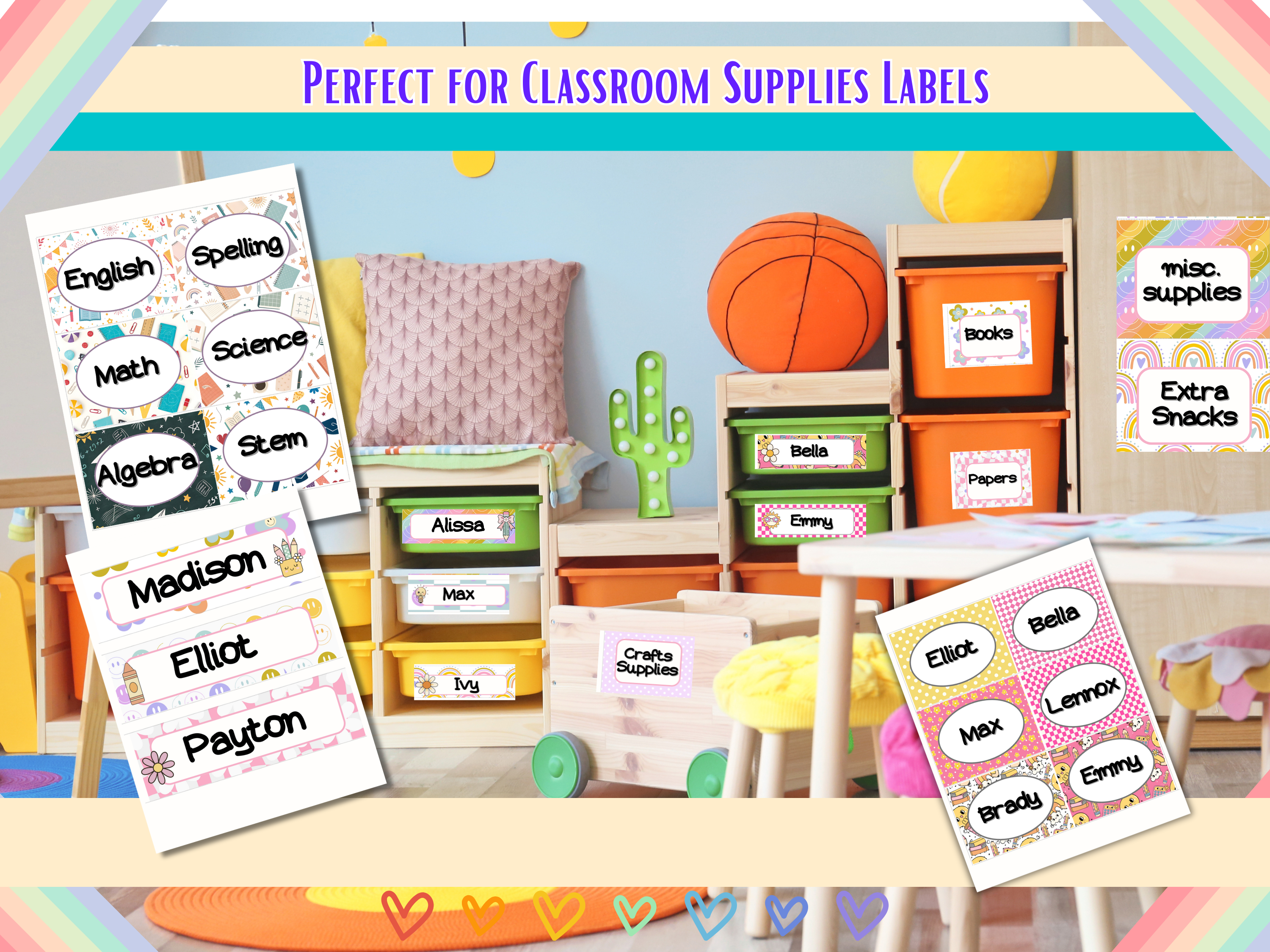 Editable Classroom Labels Canva Template | 12 Pages | Desk Name Tags & Cubby Labels | Back to School | Printable Teacher Tags