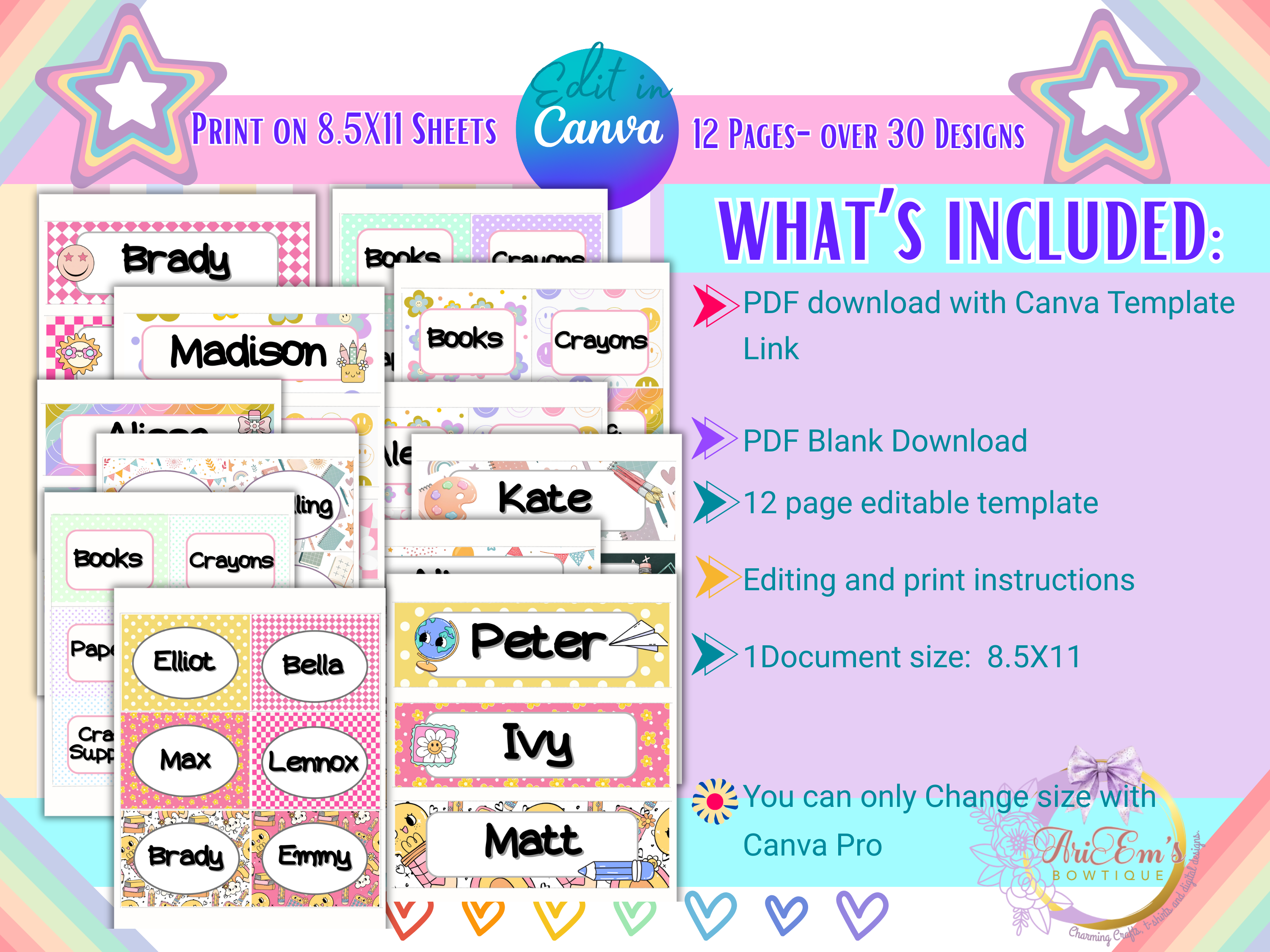 Editable Classroom Labels Canva Template | 12 Pages | Desk Name Tags & Cubby Labels | Back to School | Printable Teacher Tags