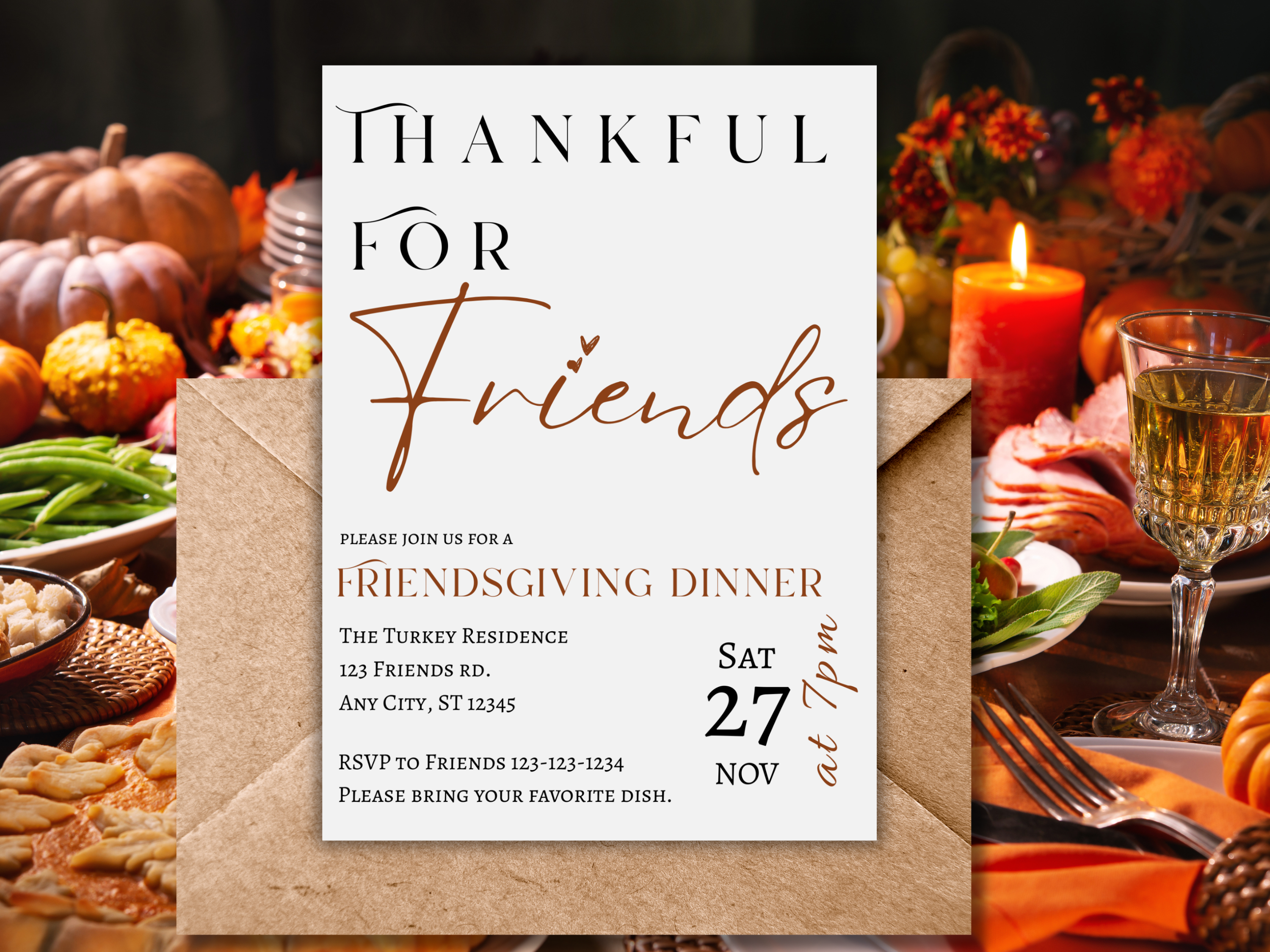 Simple Minimalist Friendsgiving Dinner Invitation | Thanksgiving Party Invite Canva Template | Editable Fall Gathering Digital Download