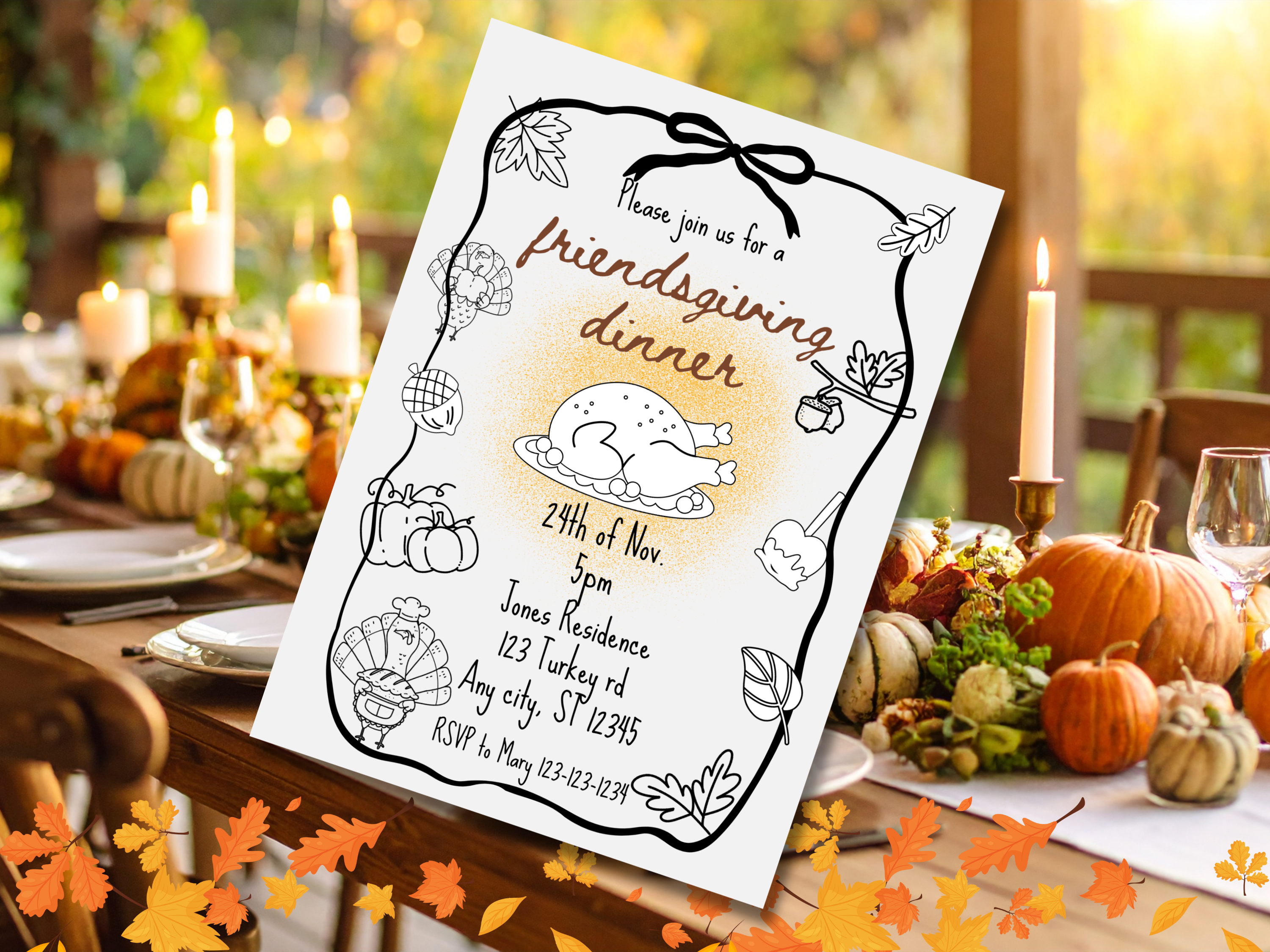 Whimsical Friendsgiving Thanksgiving Invitation | Editable Canva Template