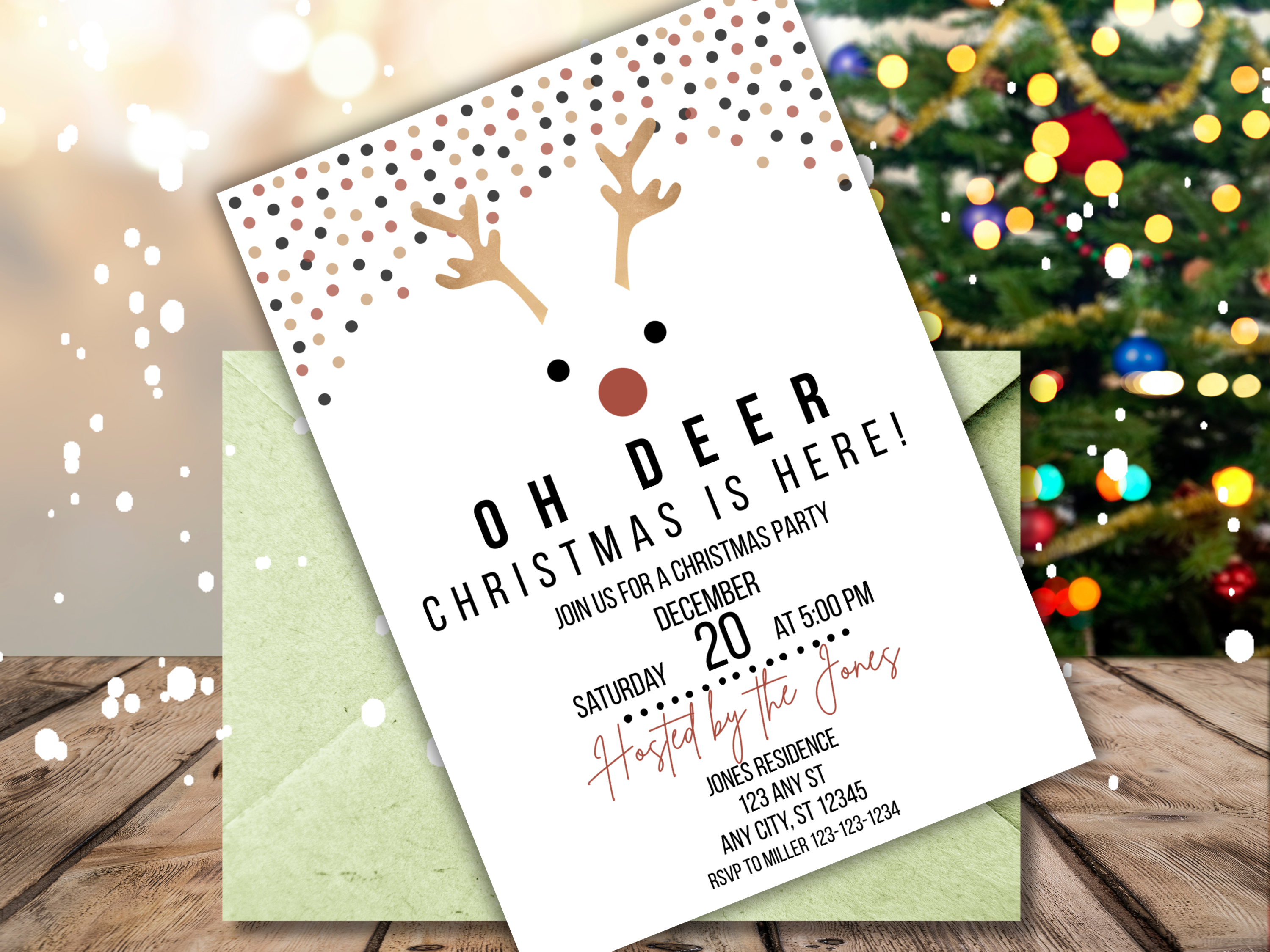 Oh Deer Christmas Party Invitation | Minimalist Holiday Reindeer Invite Canva Template Download