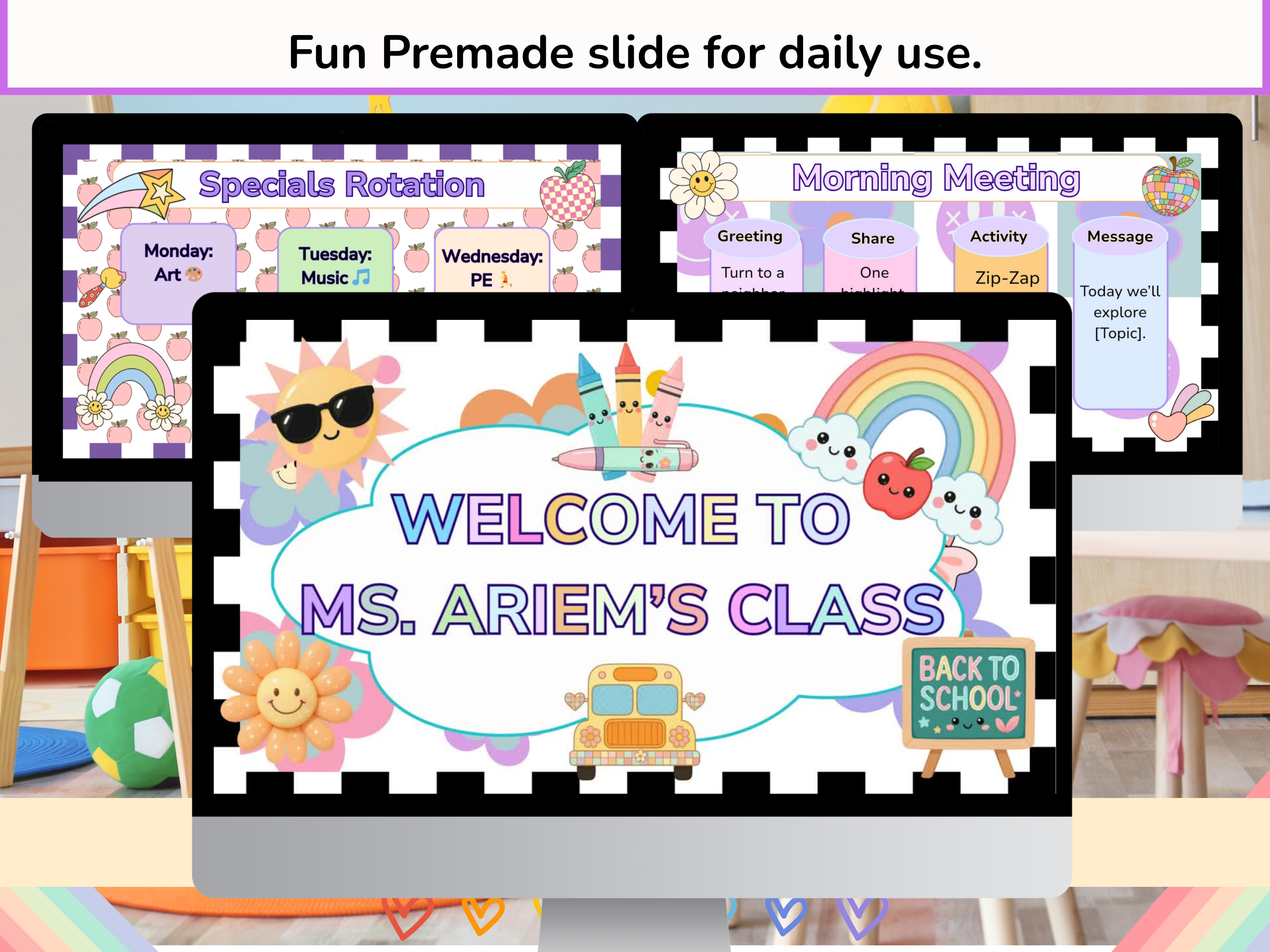 Editable Daily Classroom Slides | Retro Checker Theme PowerPoint Canva Template Google Slides 46 Pages for Teacher Class Routines