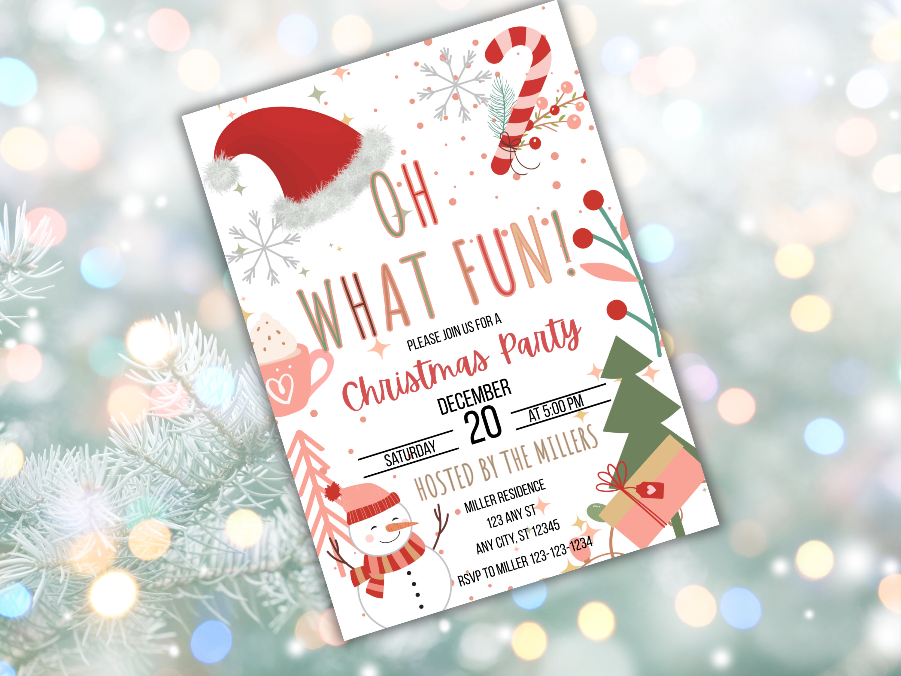 Christmas Party Invitation Kids Holiday Santa Hat | Oh What Fun Christmas Birthday Invite 