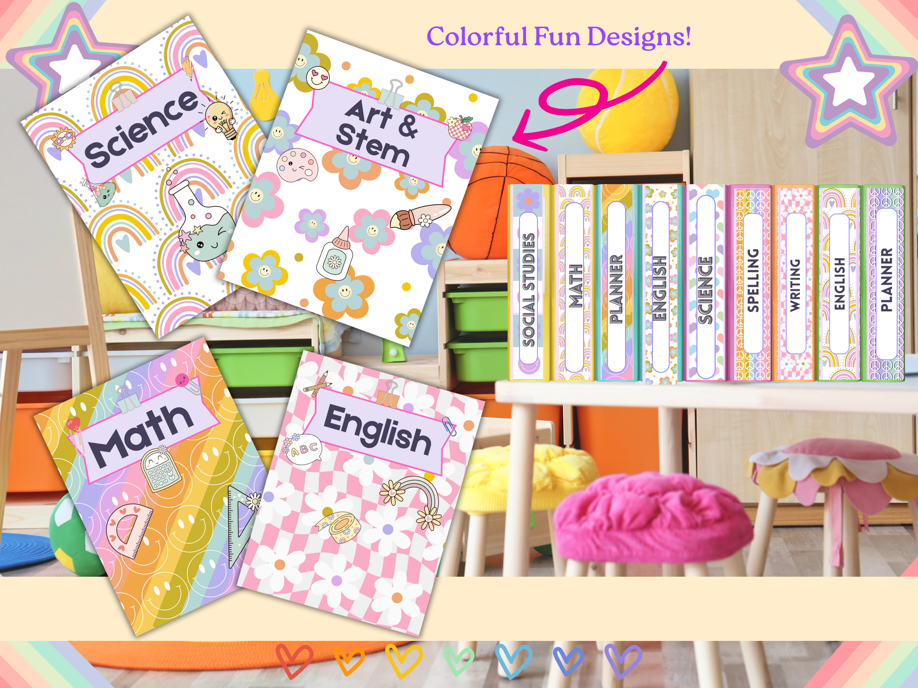 Retro Groovy Pastel Binder Covers & Spines | Editable Teacher Binder Templates | Student Colorful Planner Covers