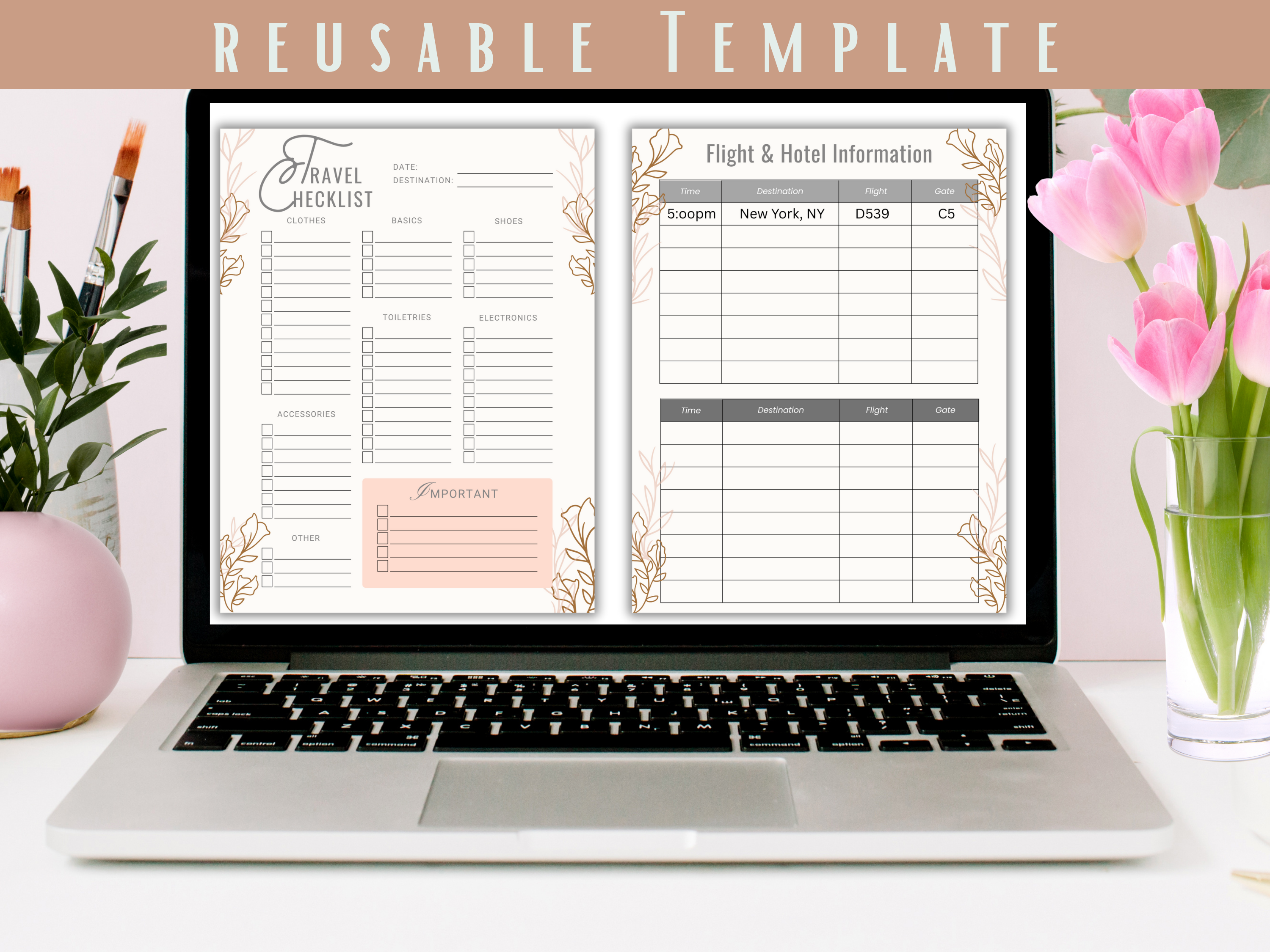 Travel Planner Editable 7-Page Trip Organizer with Packing Checklist Vacation Budget Tracker To-Do List Printable PDF & Canva Template