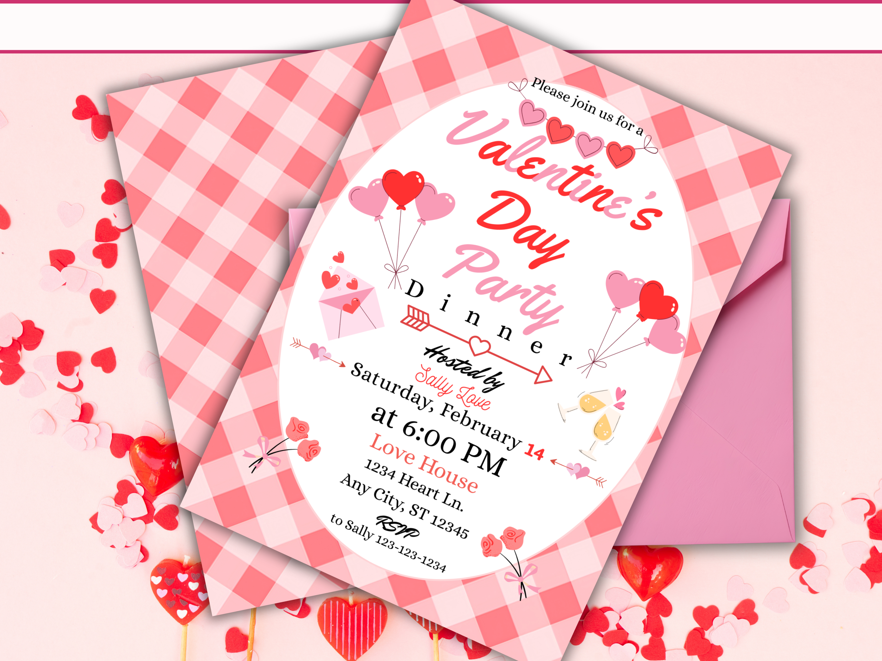 Valentine’s Day Invitation Canva Template | Editable  Heart-Themed Party Invite for Birthdays, Dinner Parties, Galentine’s Digital Download