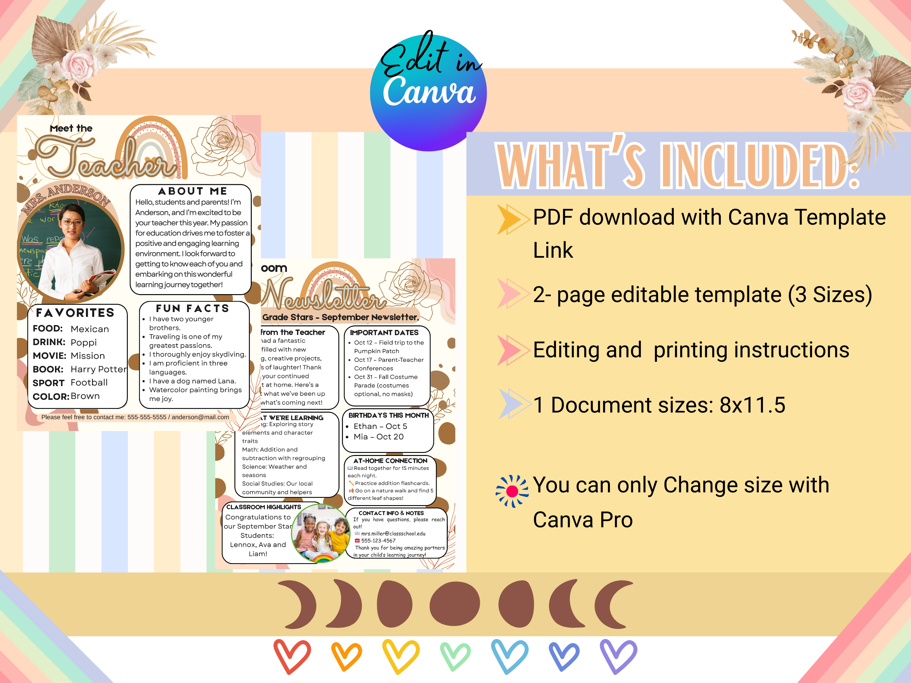 Neutral Vibes Meet the Teacher Template Editable Canva Welcome Letter & Back to School Newsletter Reusable Digital Instant Download