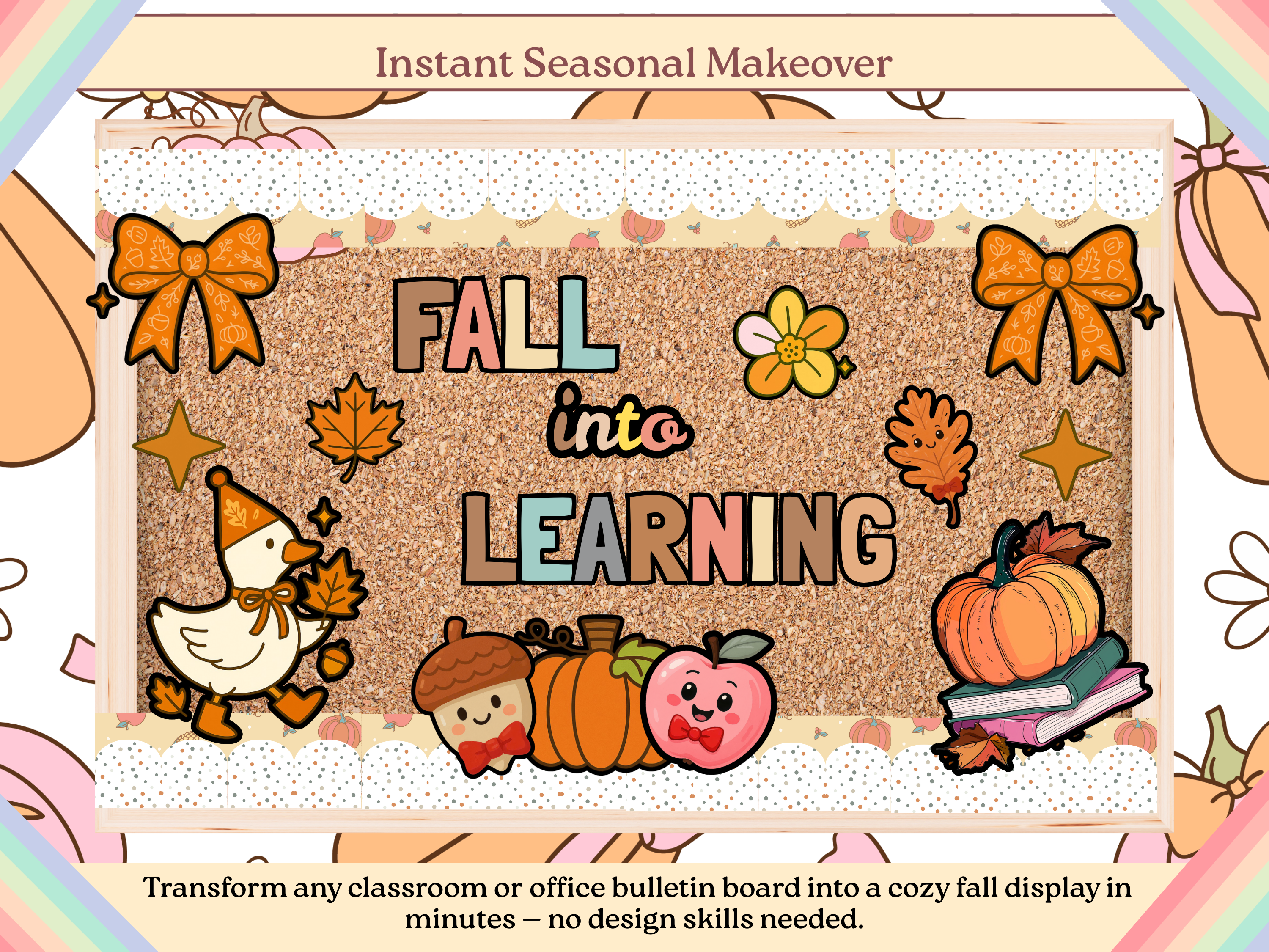 Fall Goose Bulletin Board Kit • Fall Into Learning & Be-Leaf in Yourself Letters • Editable Canva Classroom Decor Autumn Borders Accents PDF