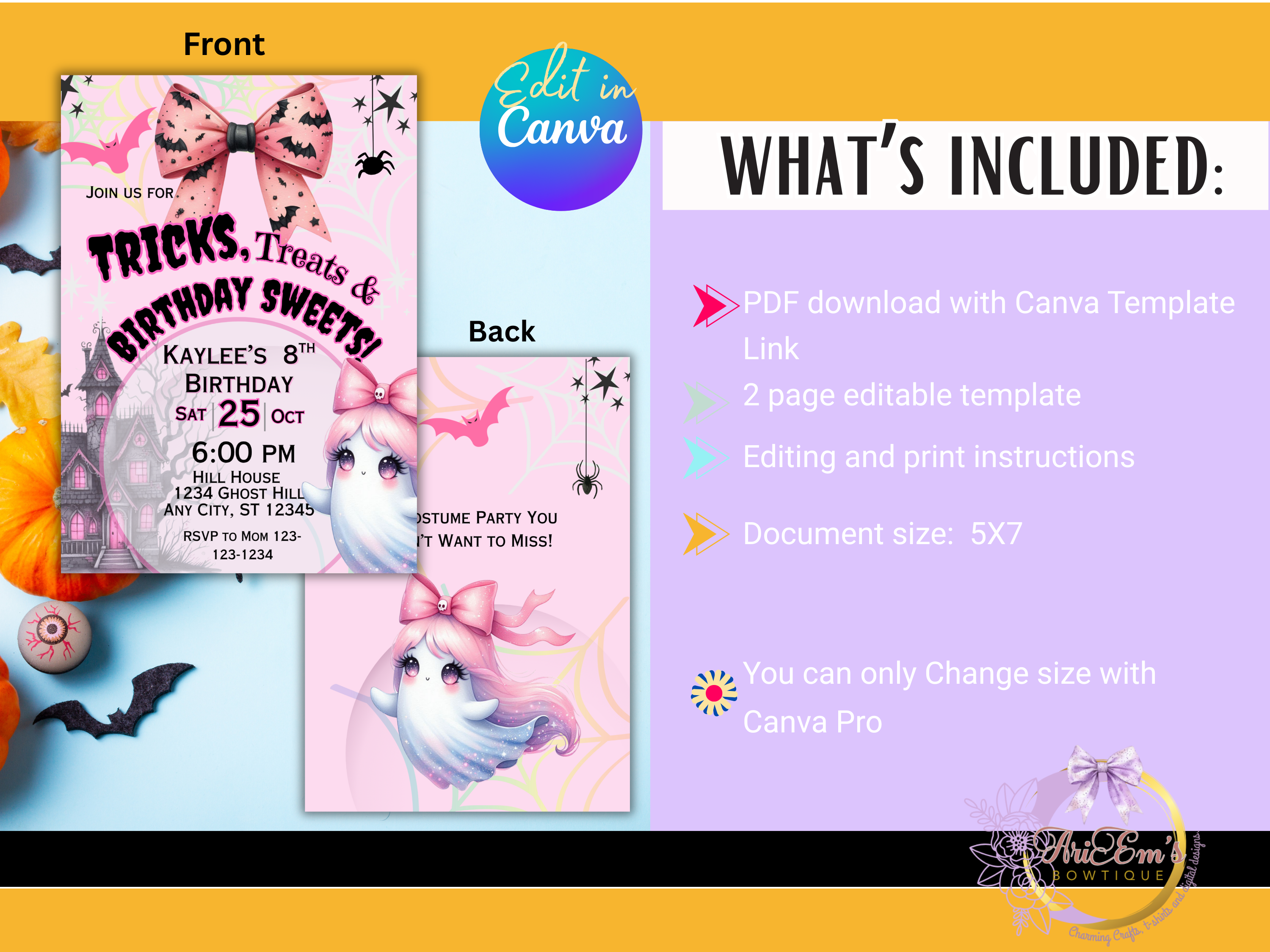 pink ghost invite, girl halloween, ghost birthday, canva halloween, halloween invite, ghost girl party, editable invite, pastel halloween, cute ghost card, spooky girl party, halloween bday, halloween template, digital party card