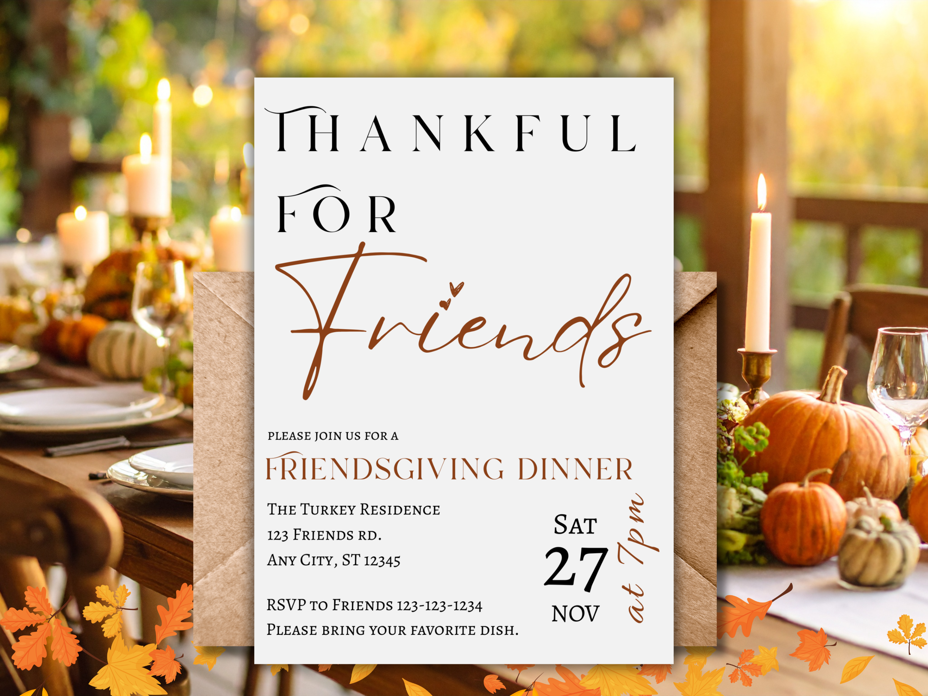 Simple Minimalist Friendsgiving Dinner Invitation | Thanksgiving Party Invite Canva Template | Editable Fall Gathering Digital Download