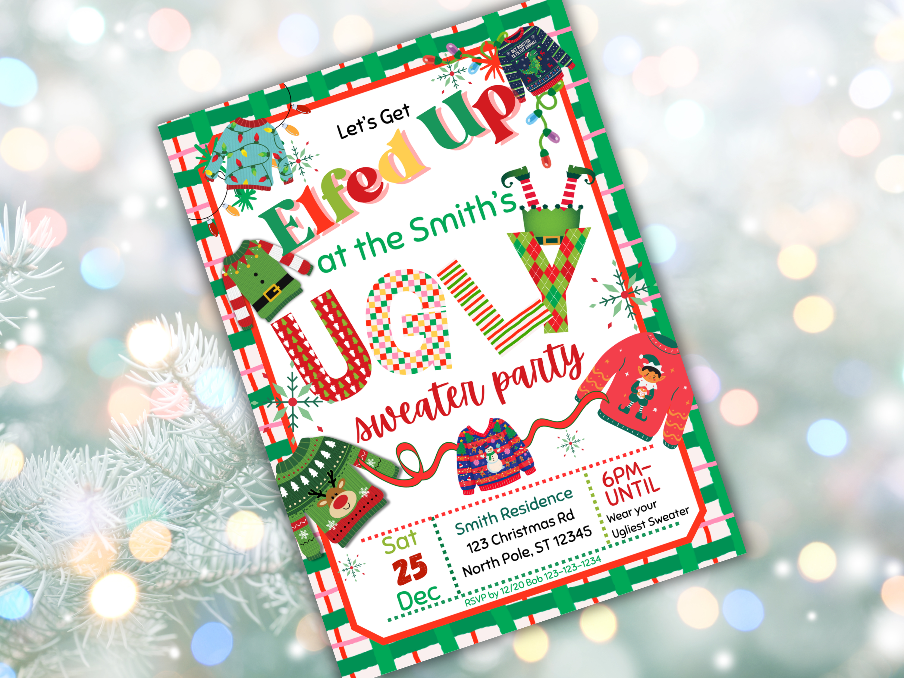 Ugly Sweater Christmas Party Invitation Digital Download