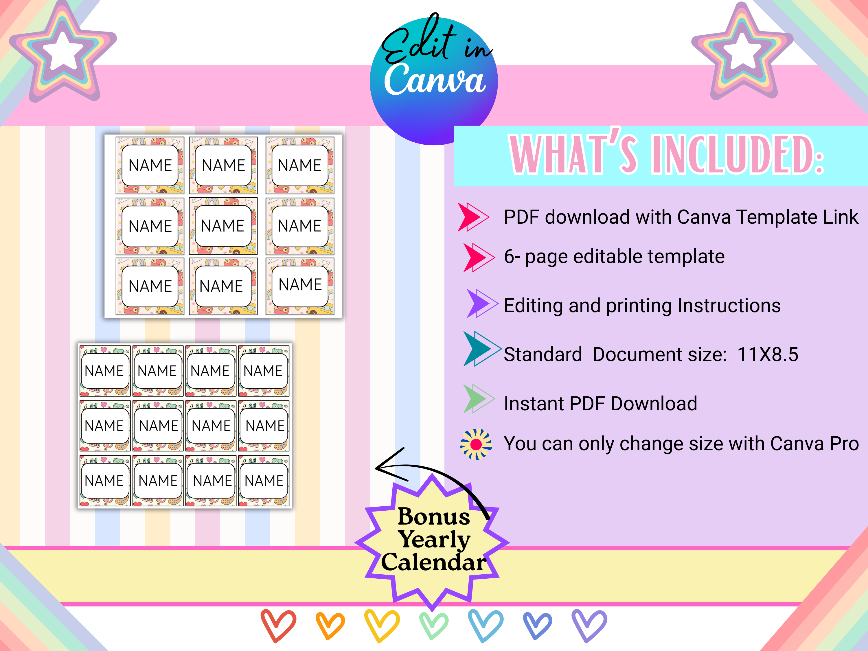 Editable School Label Templates for Kids & Teachers | Crayon Pencil Highlighter Name Tags