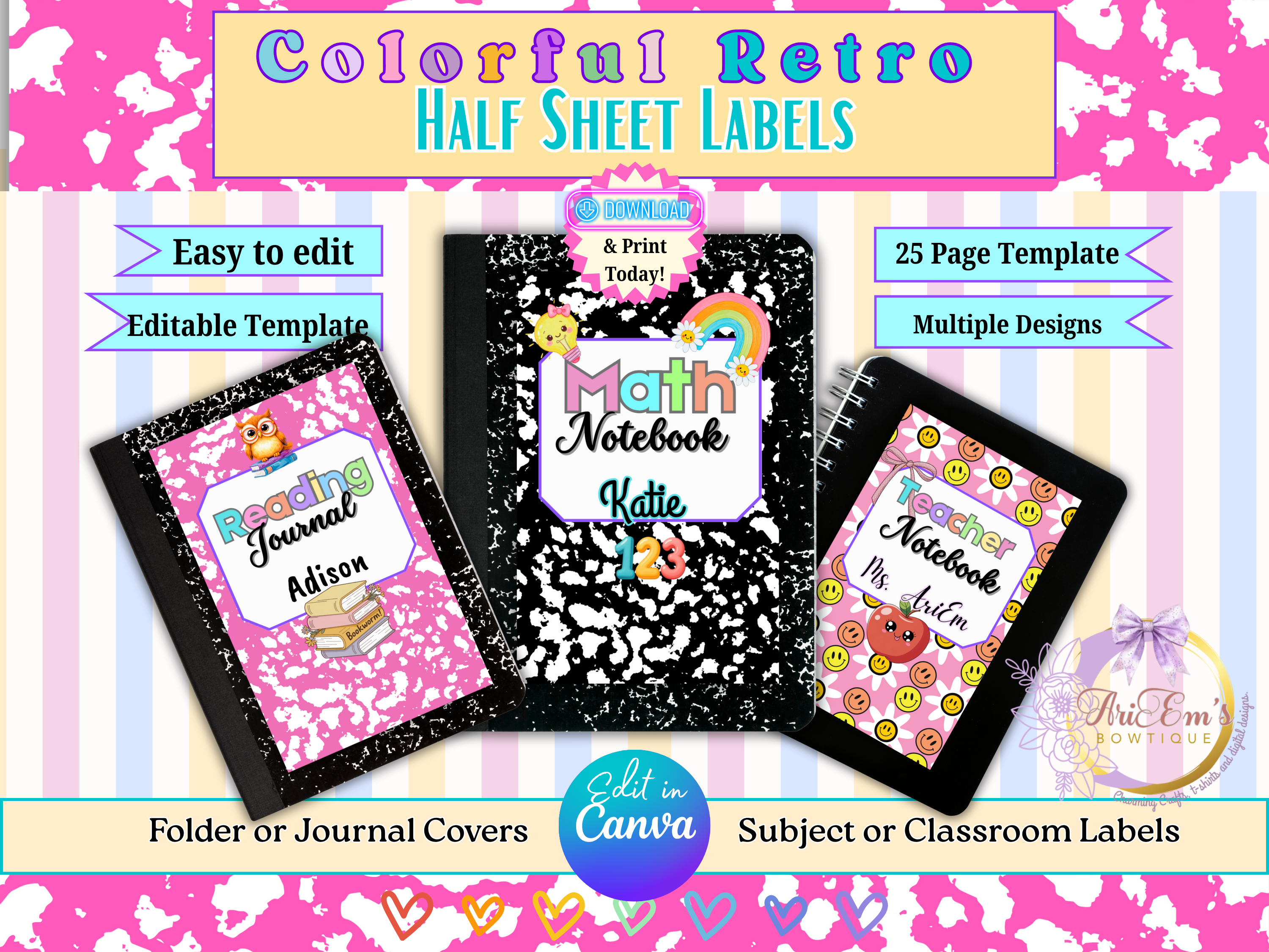 Half Sheet Folder & Classroom Organization Labels | Editable Teacher Supply Bin Labels | Back to School Student Printable Subject Labels