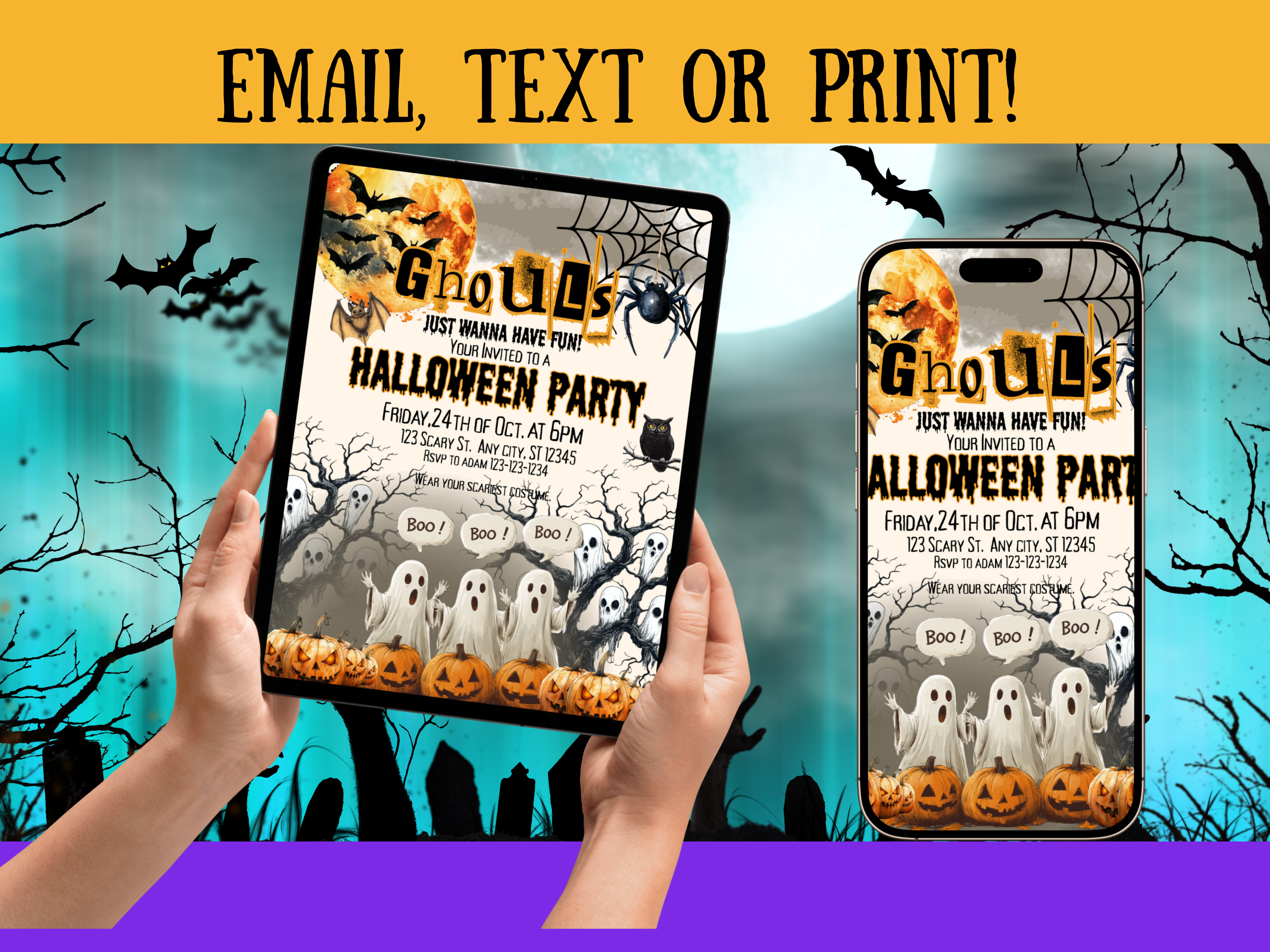 Vintage Ghouls Just Wanna Have Fun Halloween Invitation | Spooky Party Canva Editable Template | 5x7 Printable Digital Download