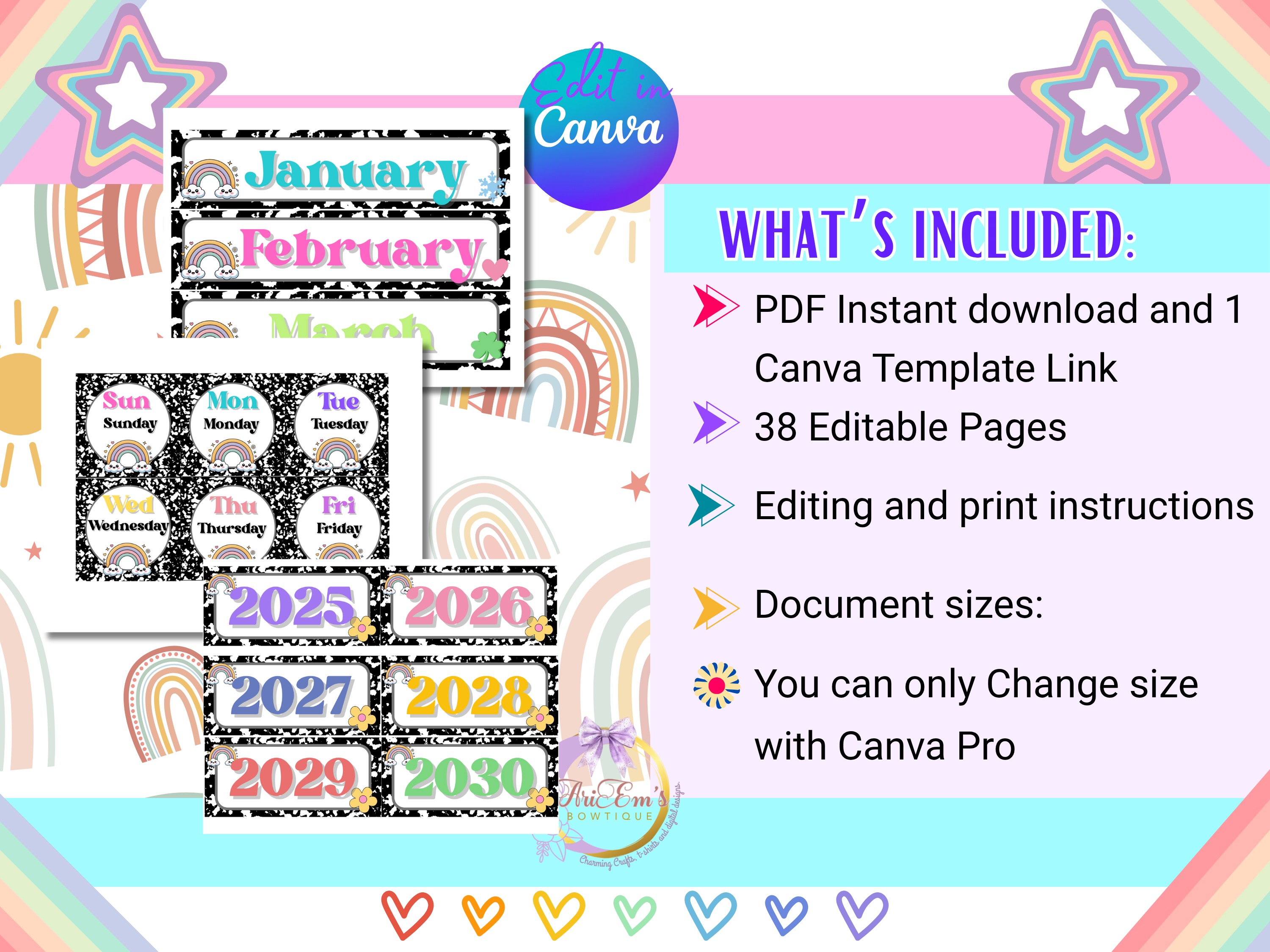 Composition Retro Classroom Calendar | Editable Canva Pocket Chart Display |