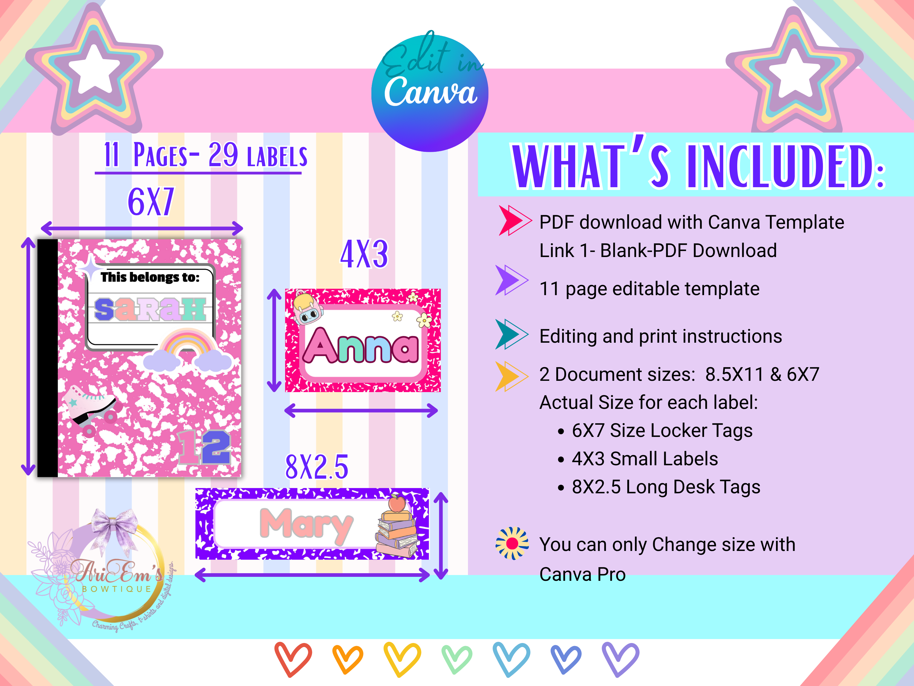 Retro Bright Classroom Labels Set - 29 Editable Tags in 3 Sizes - Composition Style Name Tags, Locker Labels, Desk Tags