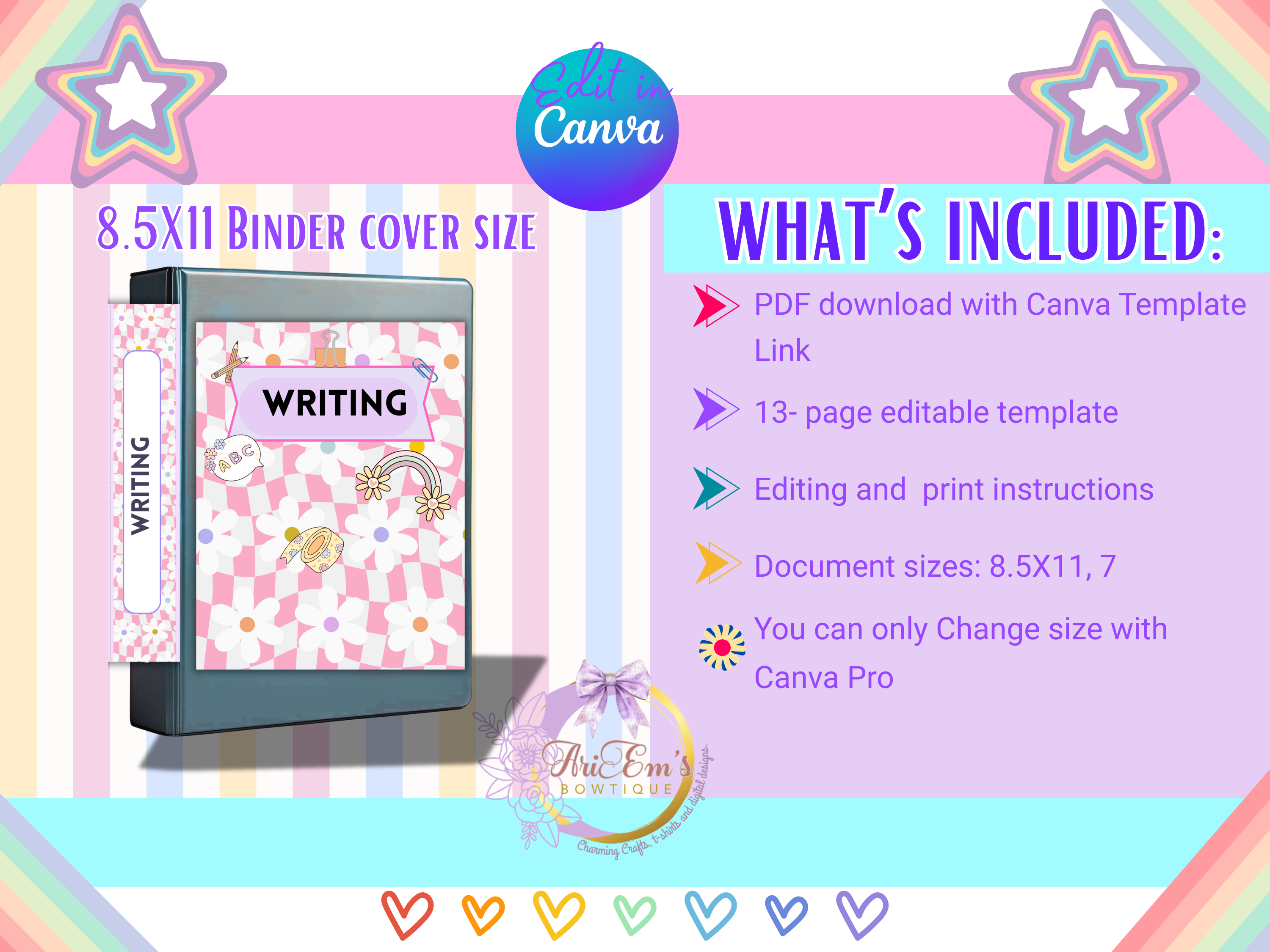 Retro Groovy Pastel Binder Covers & Spines | Editable Teacher Binder Templates | Student Colorful Planner Covers