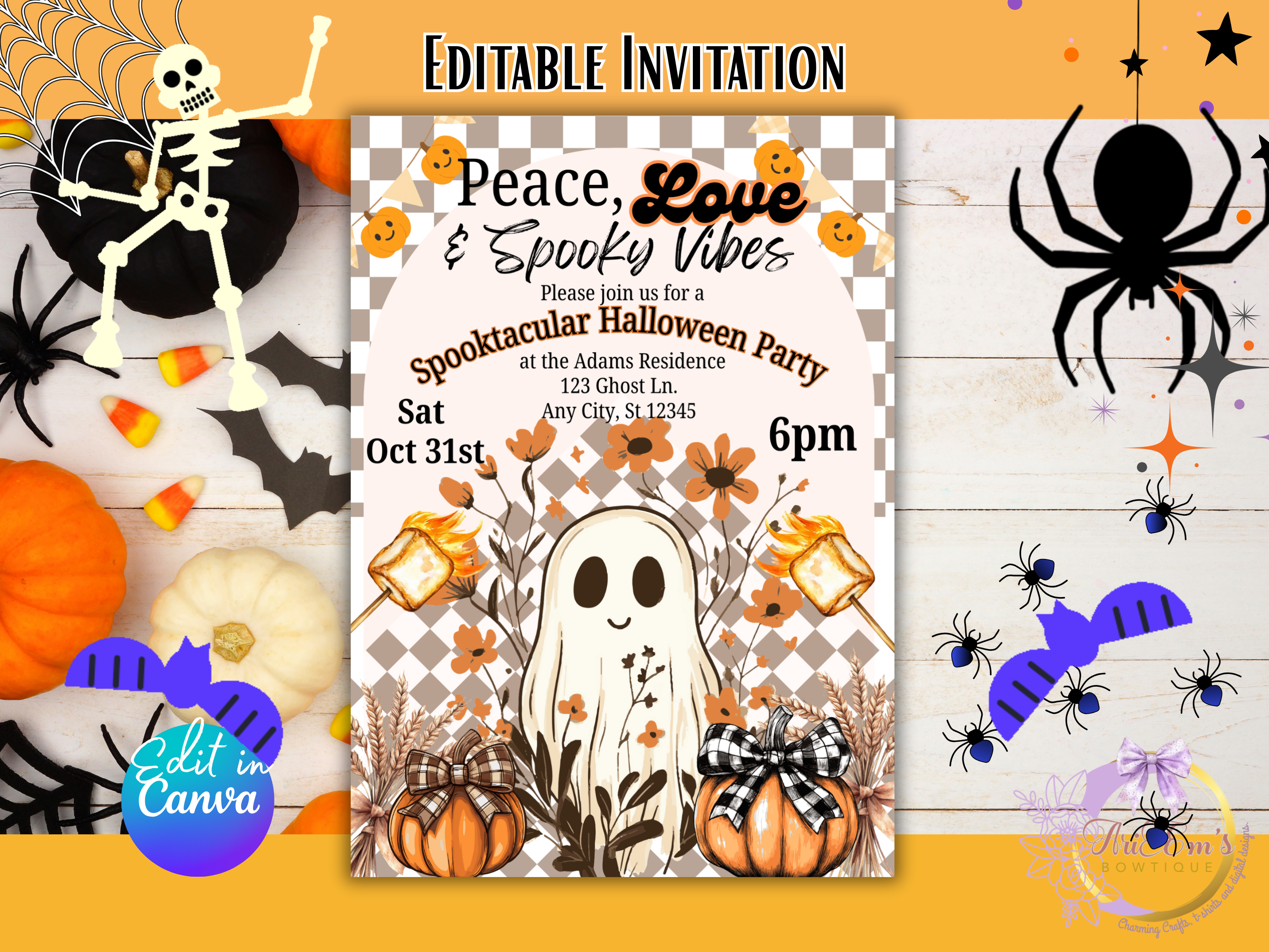 Neon Halloween Party Invitation | Spooky Bright Fun Canva Template | Editable Digital Download for Kids & Adult Halloween Bash
