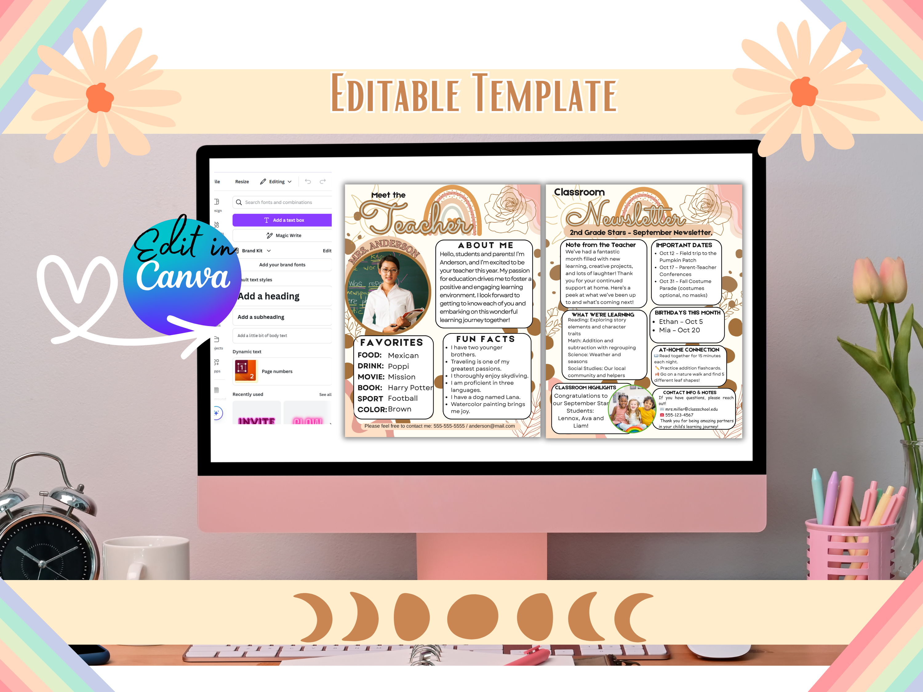 Neutral Vibes Meet the Teacher Template Editable Canva Welcome Letter & Back to School Newsletter Reusable Digital Instant Download