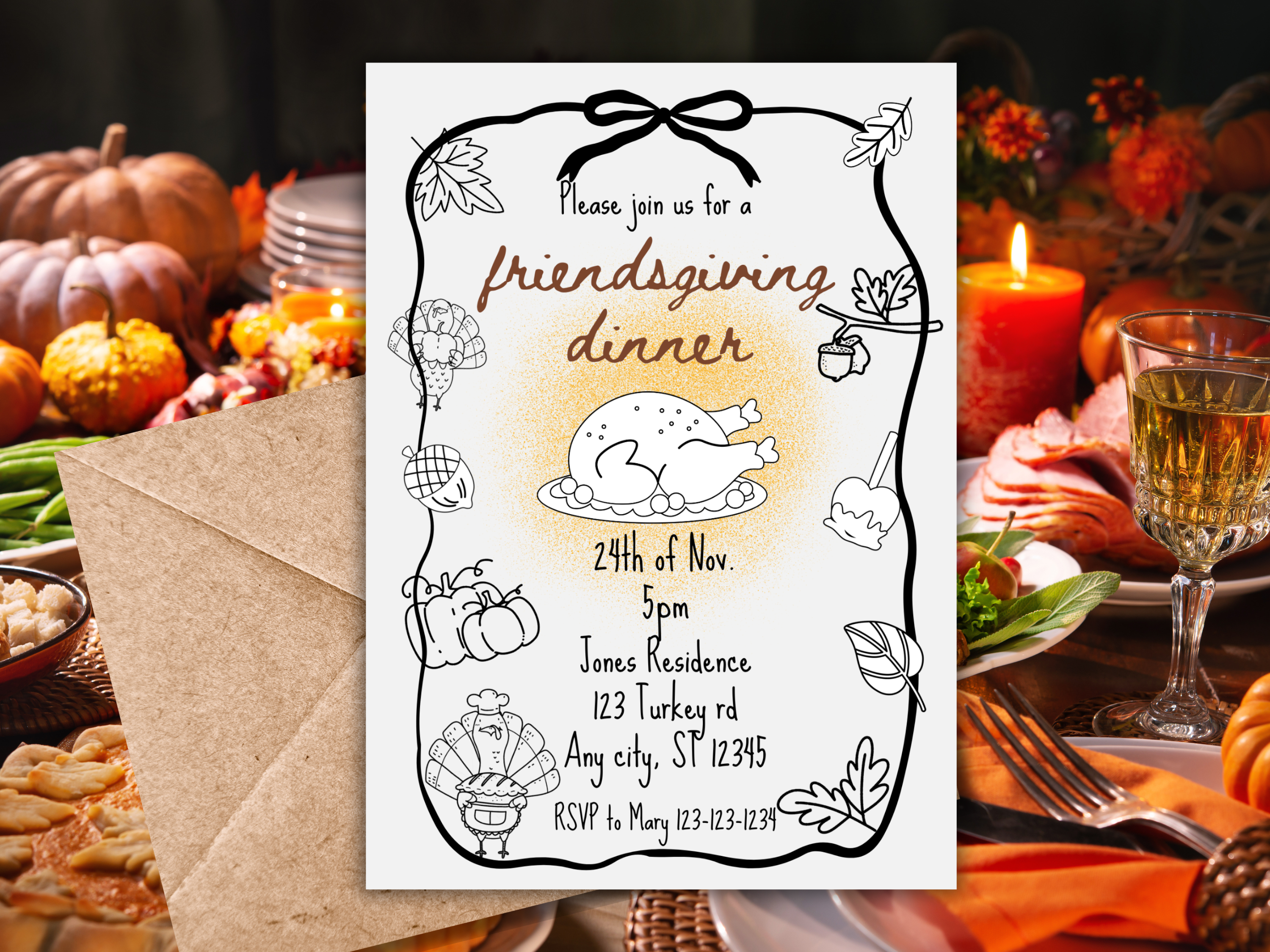 Whimsical Friendsgiving Thanksgiving Invitation | Editable Canva Template