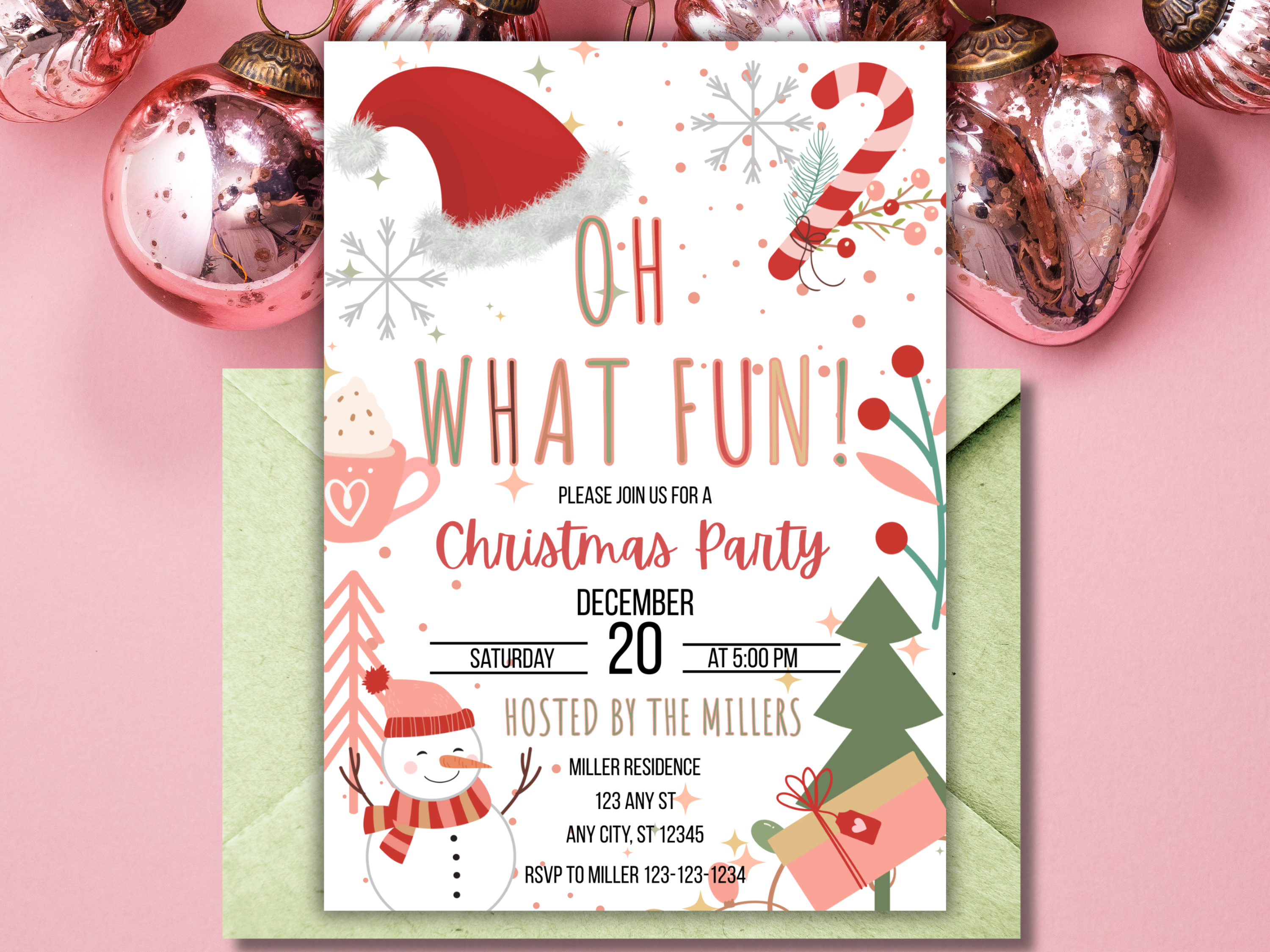 Christmas Party Invitation Kids Holiday Santa Hat | Oh What Fun Christmas Birthday Invite