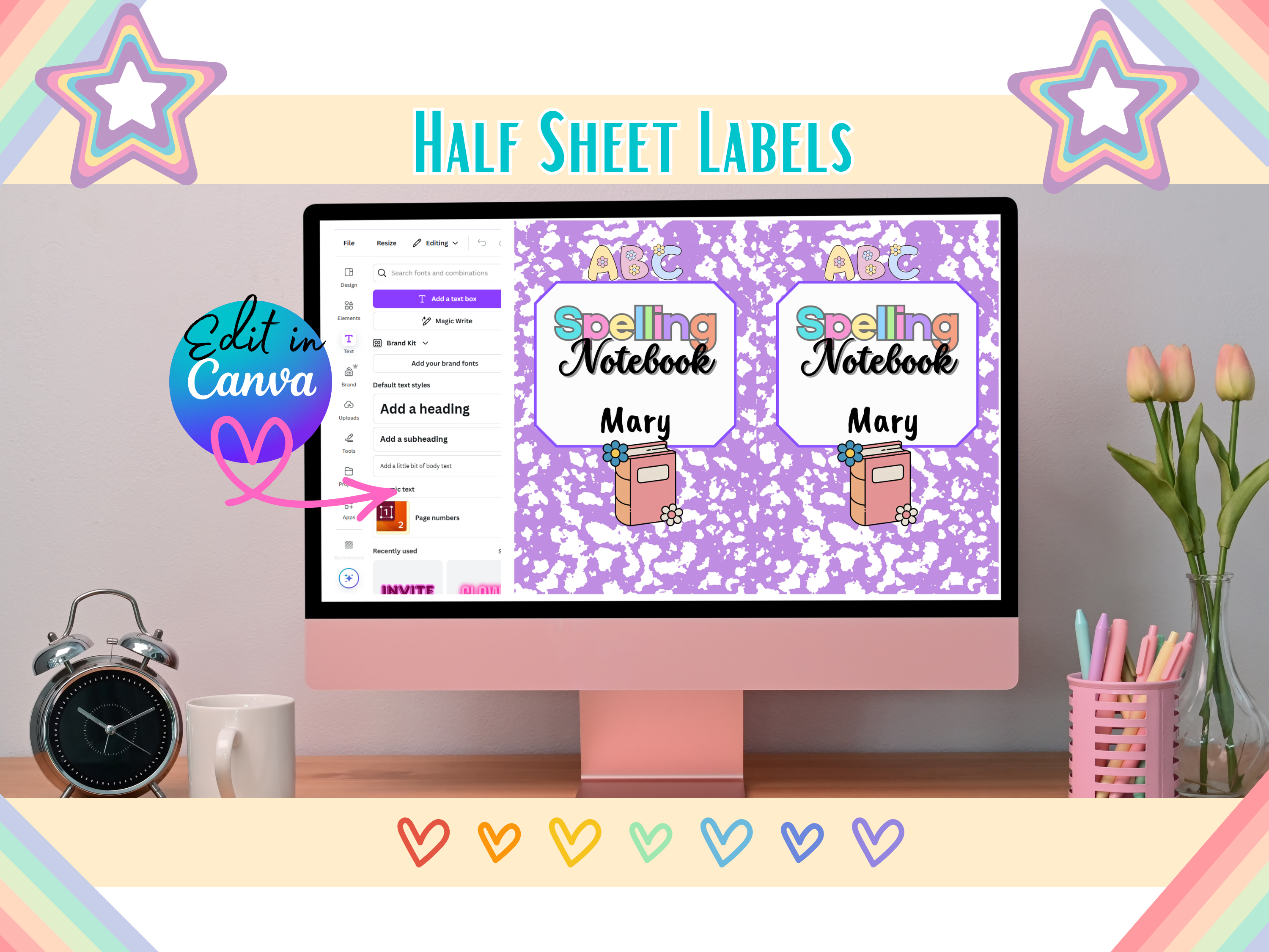 Half Sheet Folder & Classroom Organization Labels | Editable Teacher Supply Bin Labels | Back to School Student Printable Subject Labels