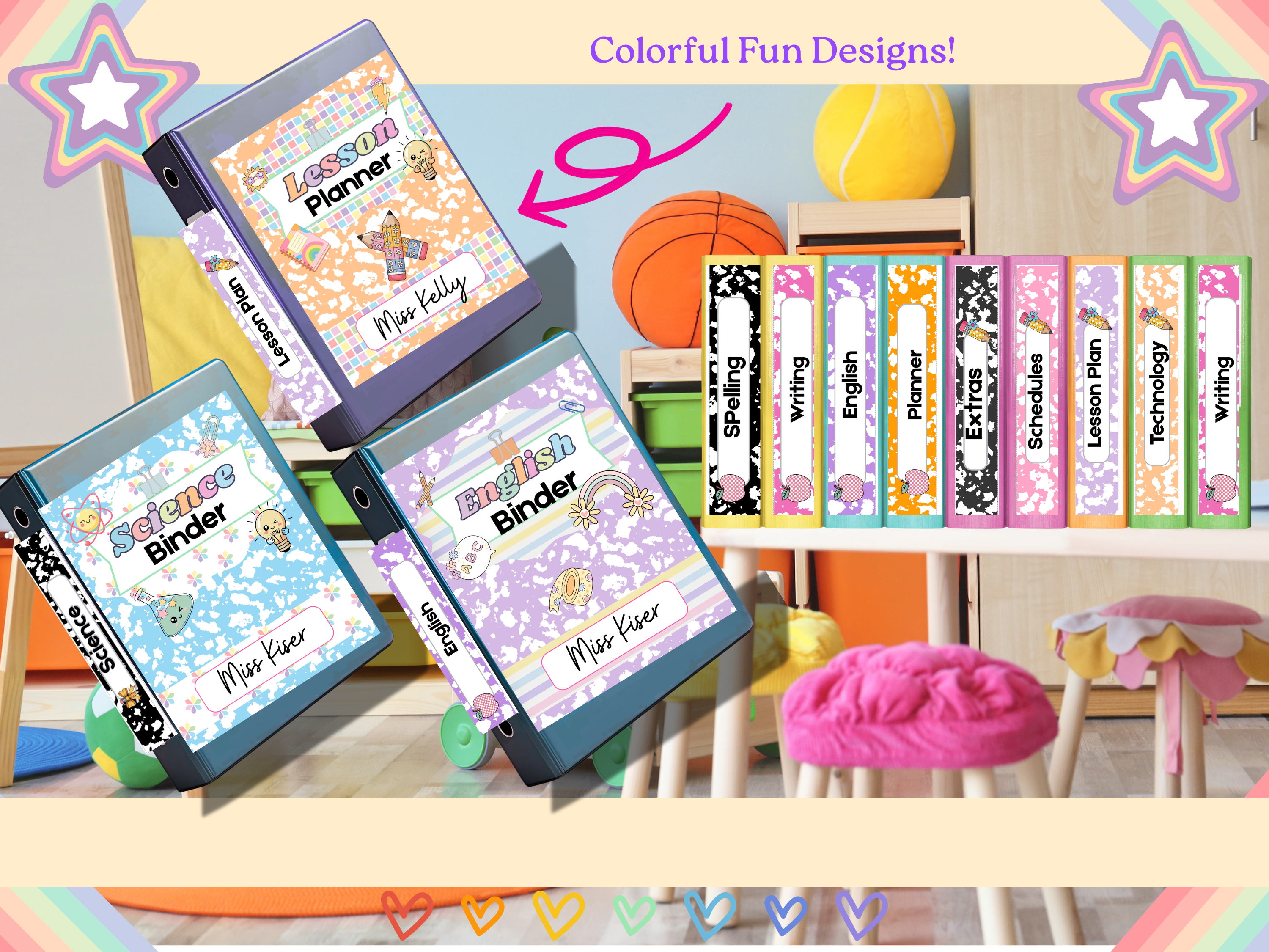 Editable Binder Covers & Spines – Fun Pastel Composition Notebook Theme Template for Teachers and Students