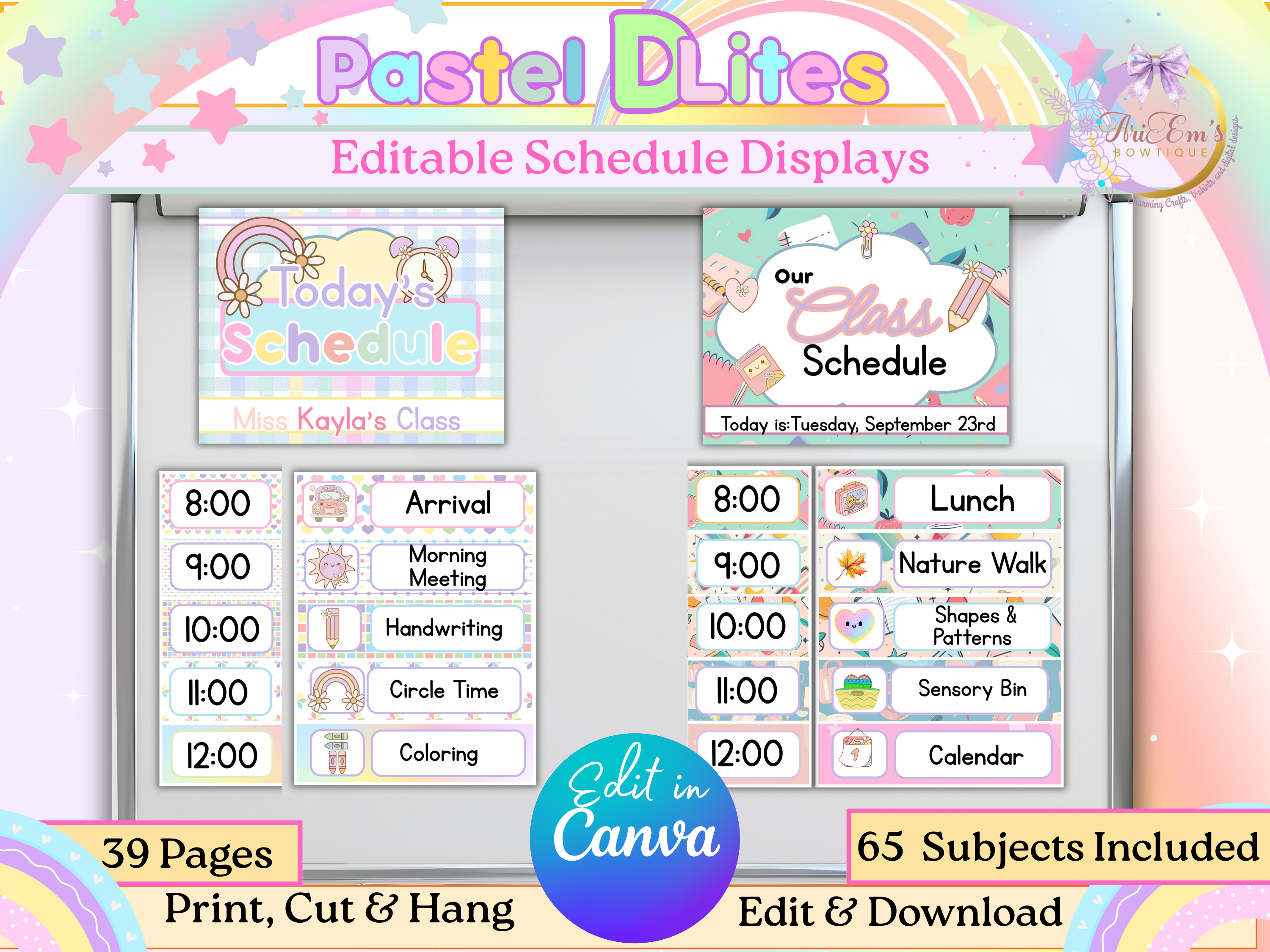 Visual Classroom Schedule | Editable Canva Template | Bulletin Board Pastel Teacher Planner Cards | Homeschool Class Routine Chart