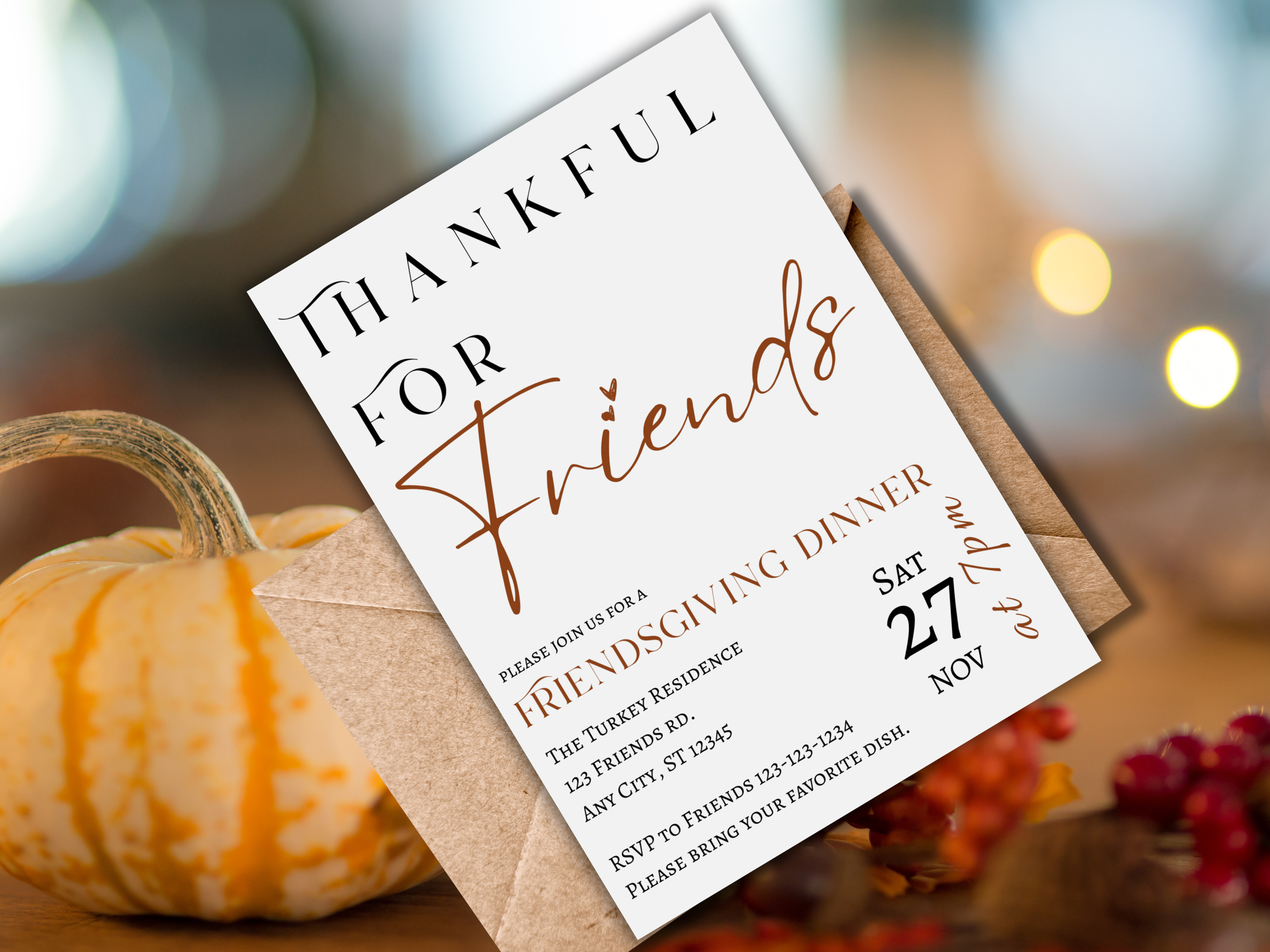 Simple Minimalist Friendsgiving Dinner Invitation | Thanksgiving Party Invite Canva Template | Editable Fall Gathering Digital Download