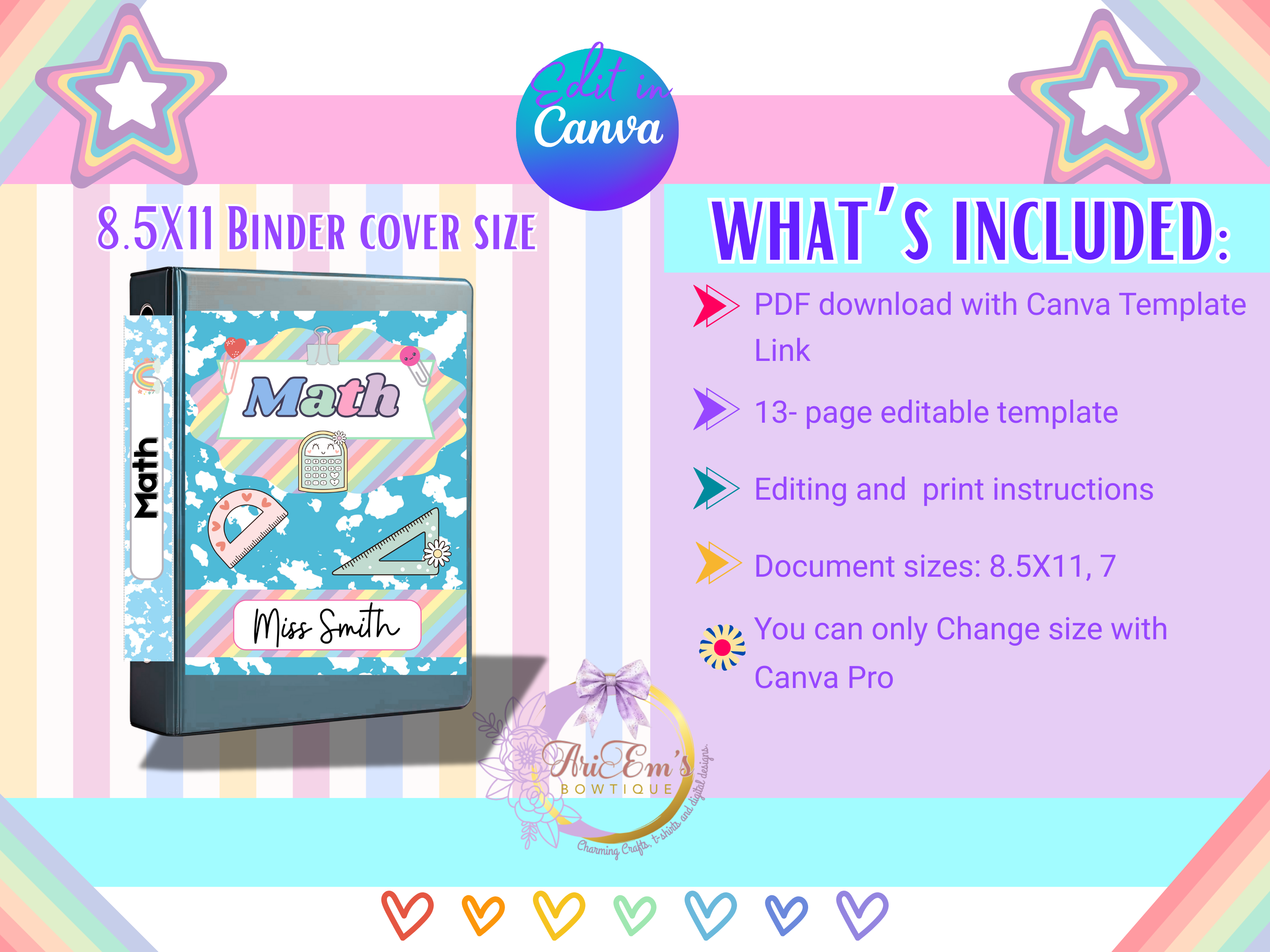 Editable Binder Covers & Spines – Fun Pastel Composition Notebook Theme Template for Teachers and Students