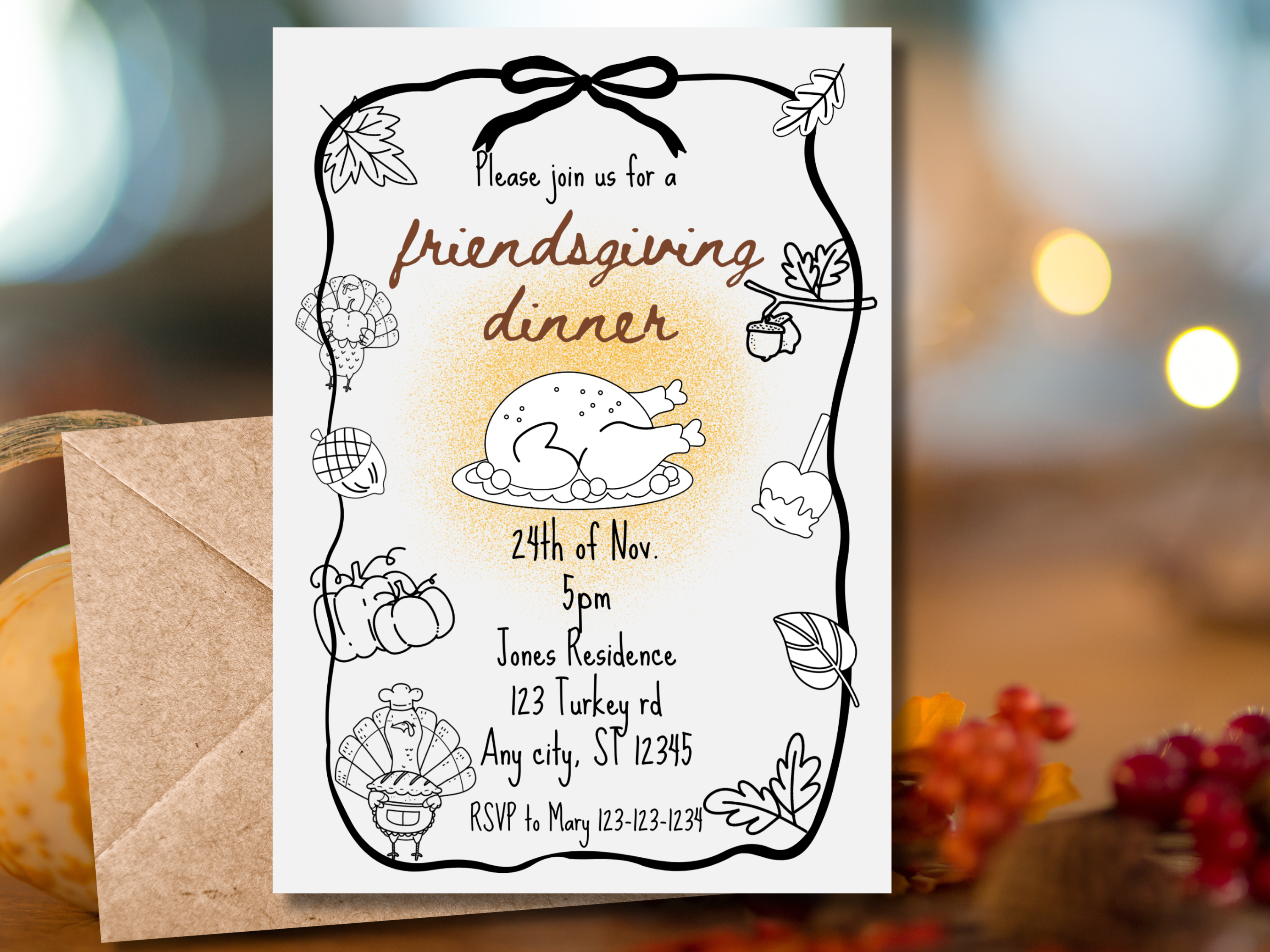 Whimsical Friendsgiving Thanksgiving Invitation | Editable Canva Template
