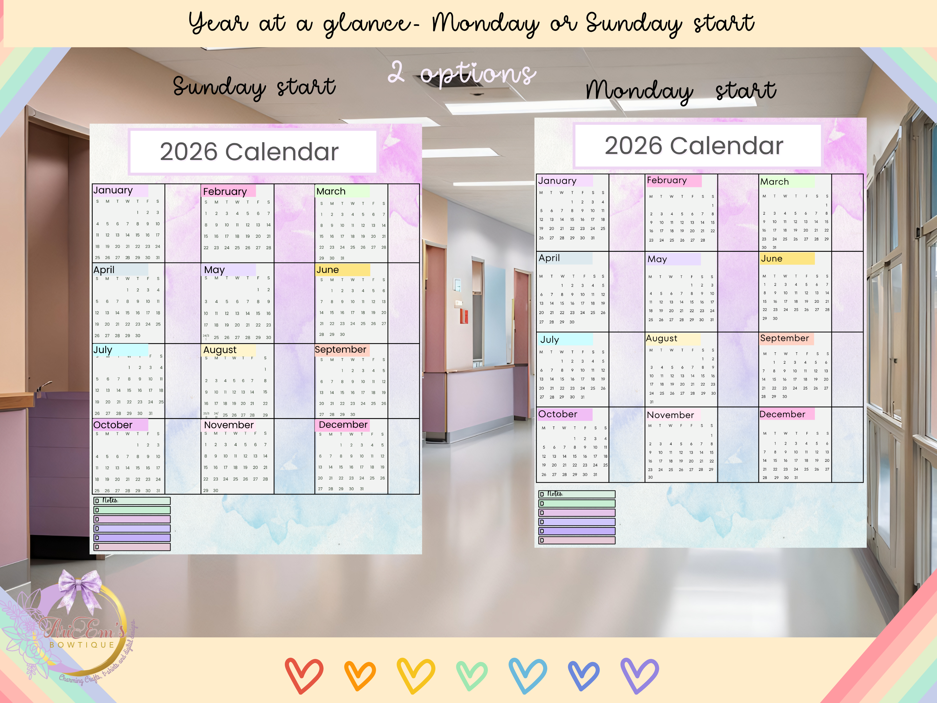 Pastel 2026 Year at a Glance  Calendar Planner