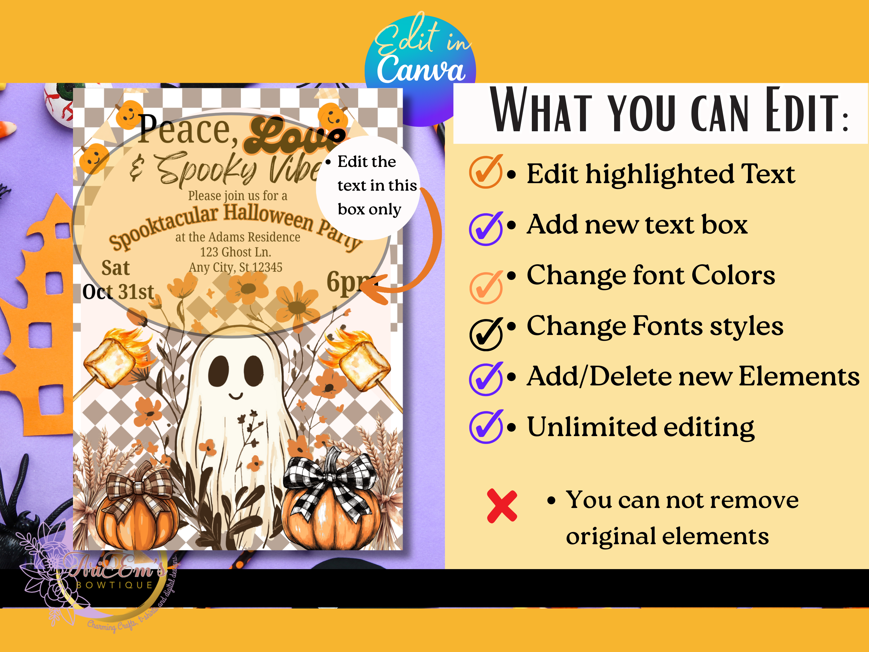 Neon Halloween Party Invitation | Spooky Bright Fun Canva Template | Editable Digital Download for Kids & Adult Halloween Bash