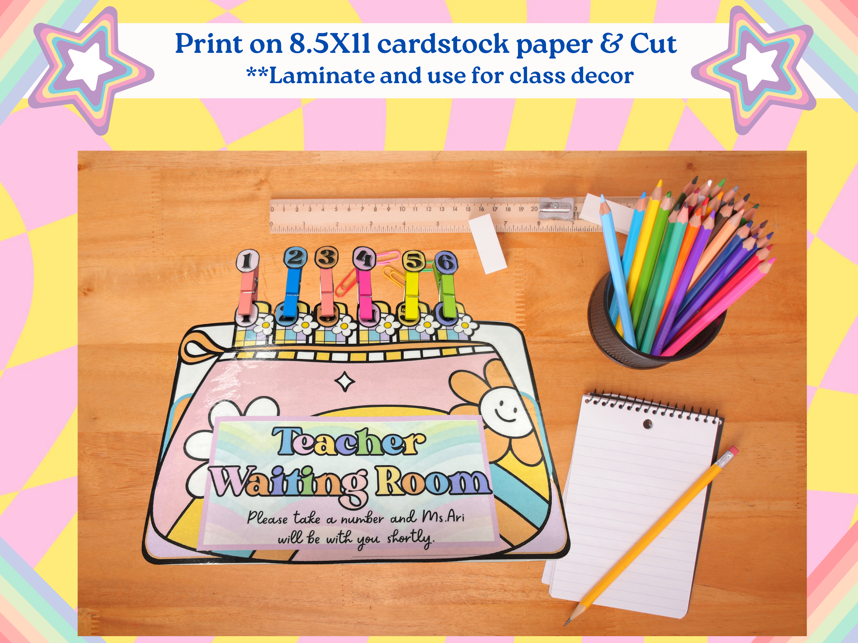 Retro Teacher Waiting Room Sign Template | Editable Canva Download | 2 Sizes 8x6 & 5x7 | Printable Teacher Office Decor