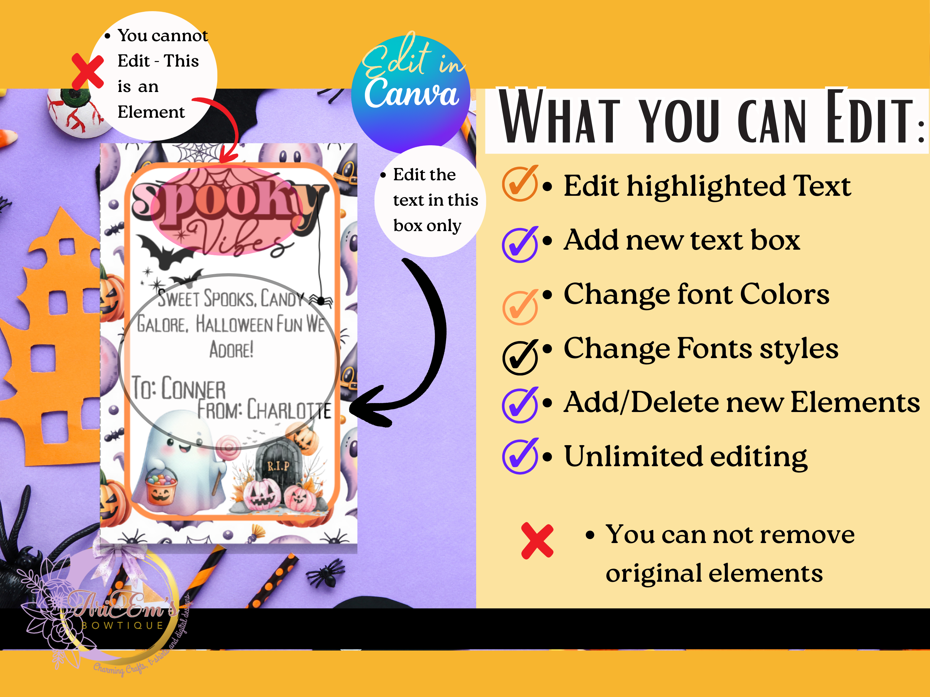 Happy Halloween Cute Candy Gift Tags • 8 Fun Editable Canva Designs • Printable School Treat Labels • Halloween Party Favor Tags 2.7"x4.3"