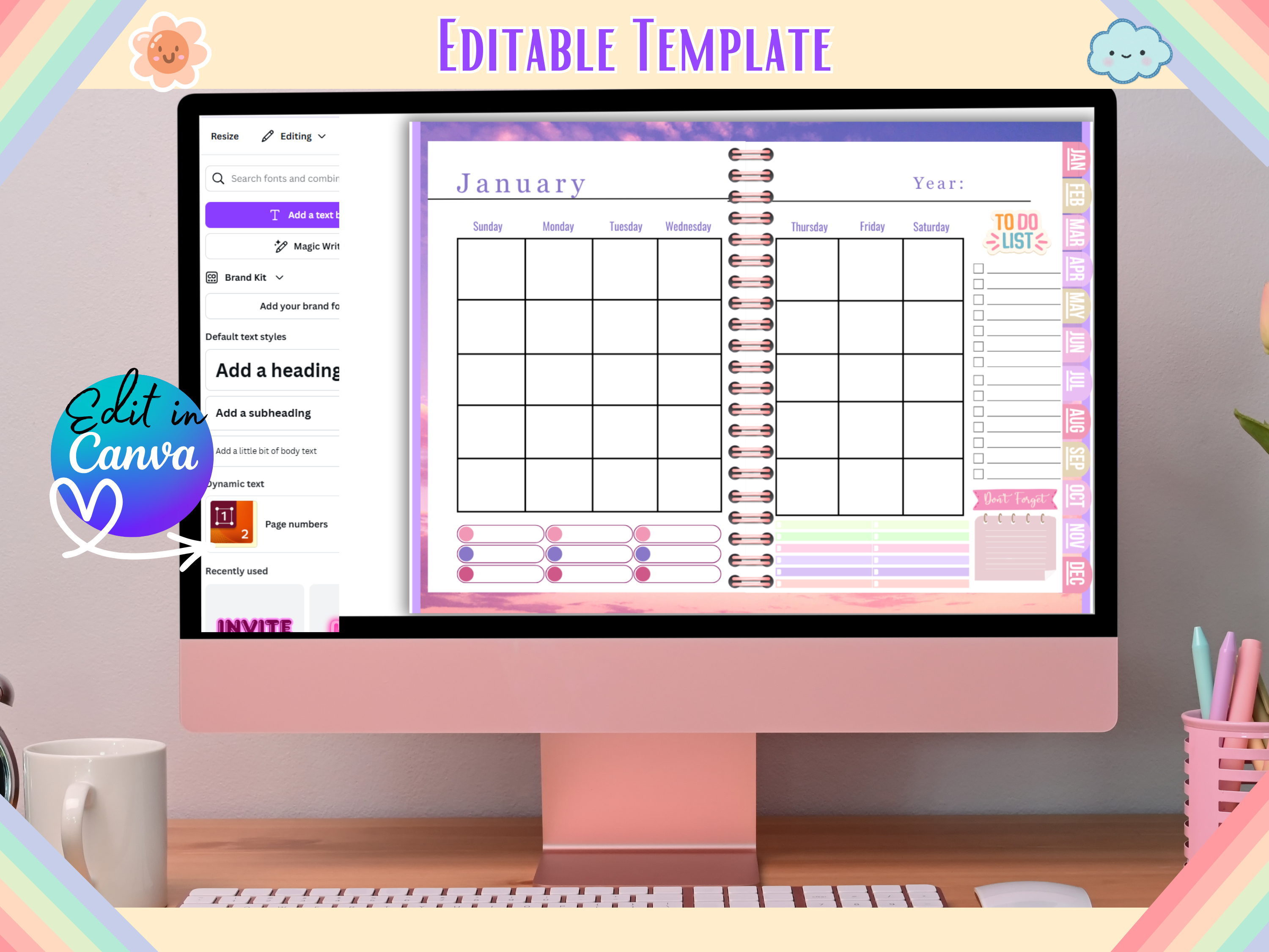 Digital Planner Undated Purple Sky Meal Budget Weekly To Do List Tracker Canva Editable for Goodnotes Notability Reusable Task Organizer