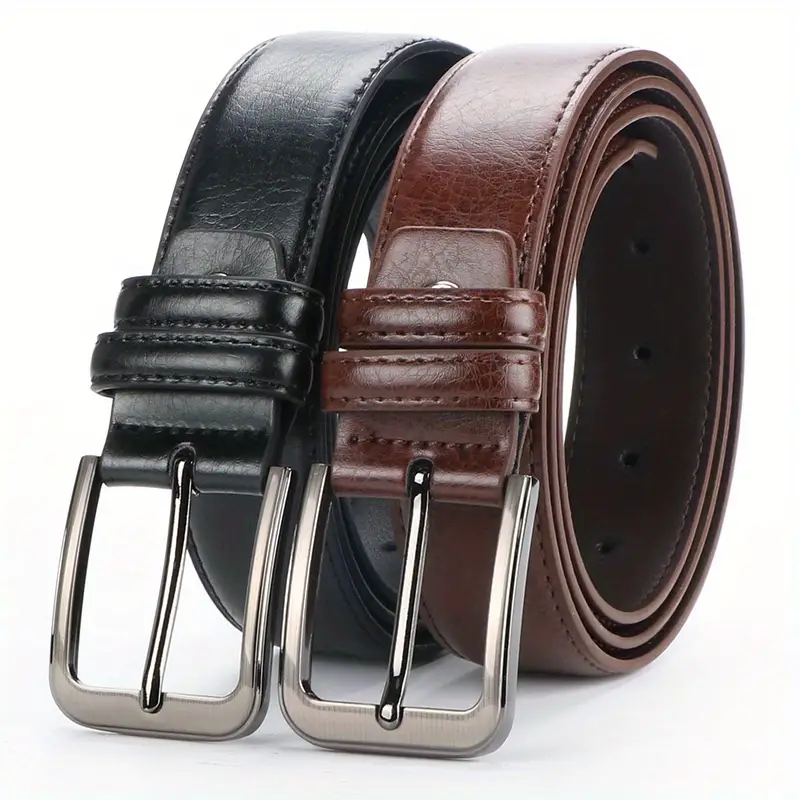 1pc RUILAIBO Men'S Casual Faux Leather Belt with Square Alloy Buckle - High-Quality Designer Waist Strap for Jeans, Non-Washable