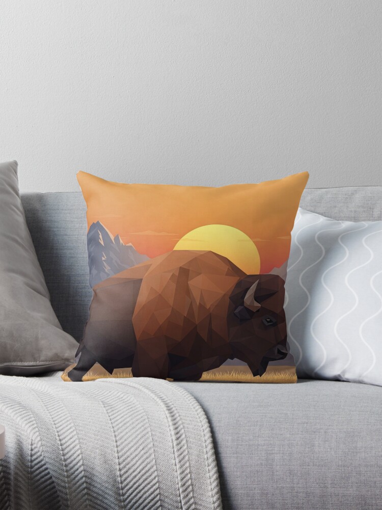 Geometric Bison Throw Pillow