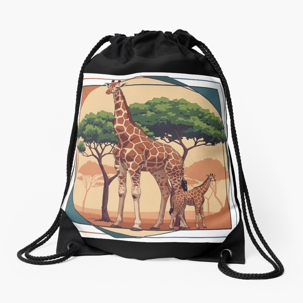 Geometric Giraffe Drawstring Bag