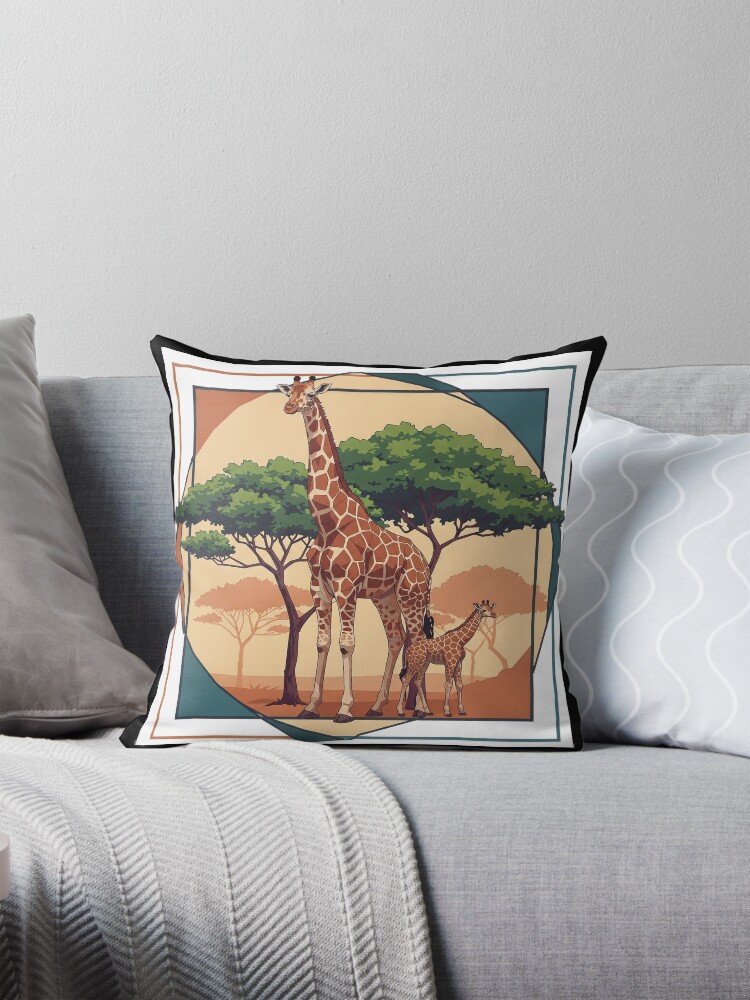 Geometric Giraffe Throw Pillow