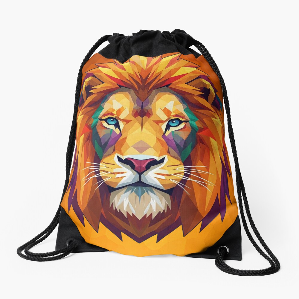 Geometric Lion Drawstring Bag