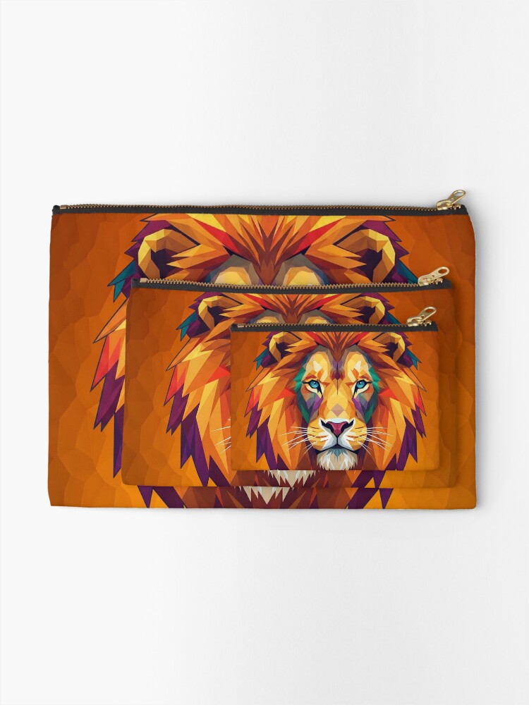 Geometric Lion-Themed Zipper Pouch Set