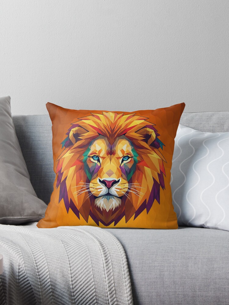 Geometric Lion Design Throw Pillow