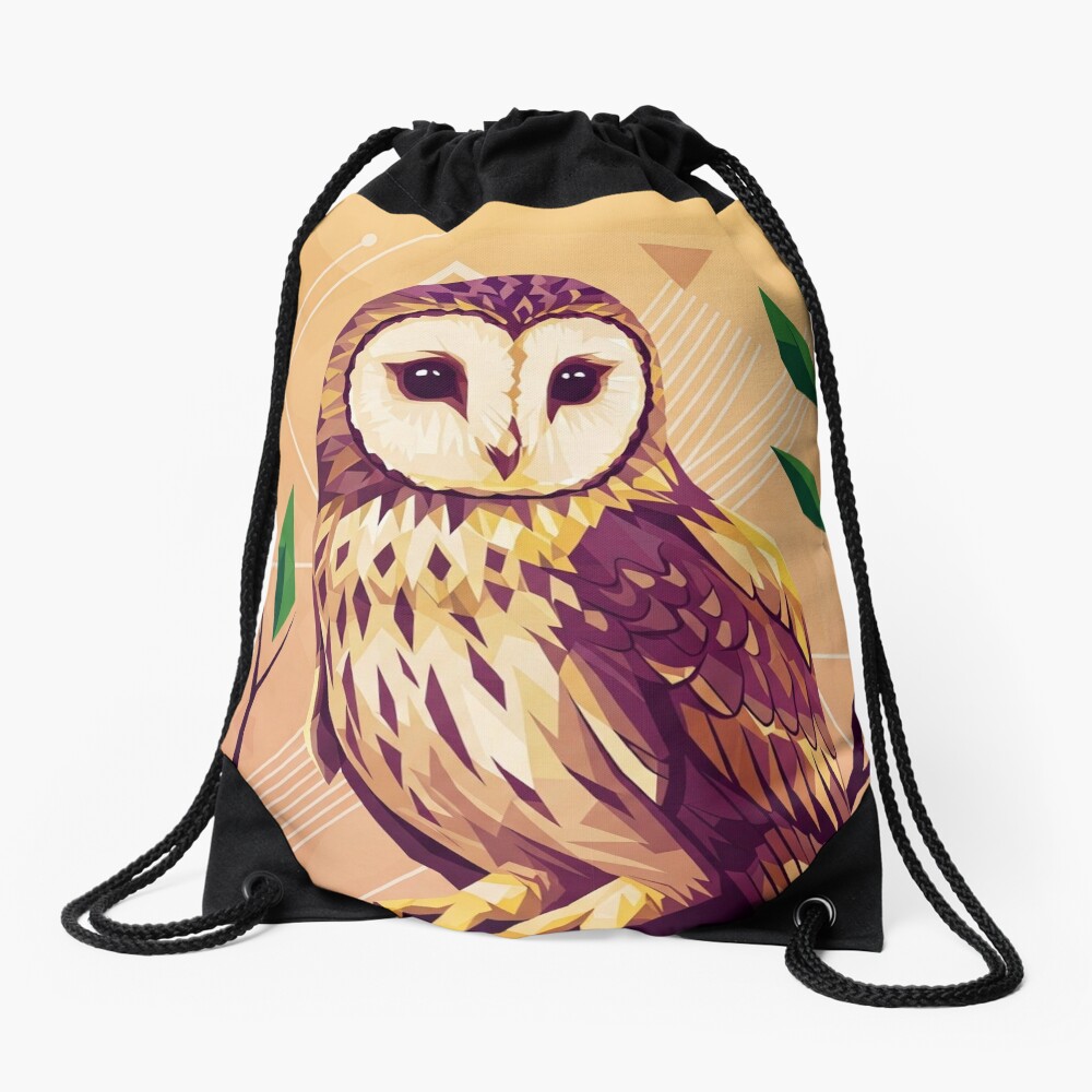 Geometric Owl Drawstring Bag