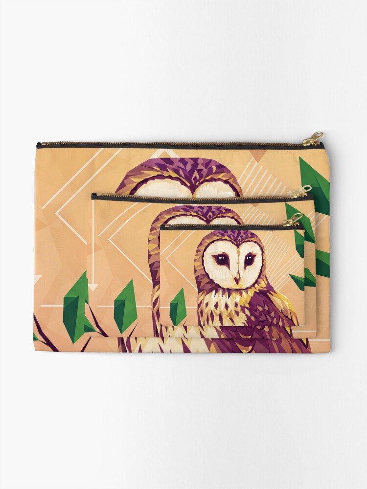 Geometric Owl Print Pouch Set