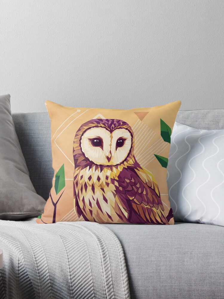 Geometric Owl Themed Decorative Pillow