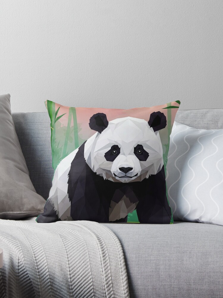 Geometric Panda Throw Pillow