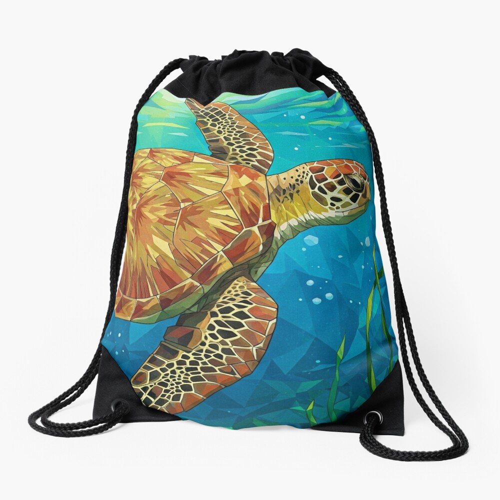 Geometric Turtle Print Drawstring Bag