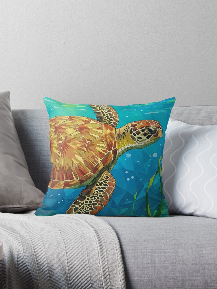 Geometric Sea Turtle Throw Pillow