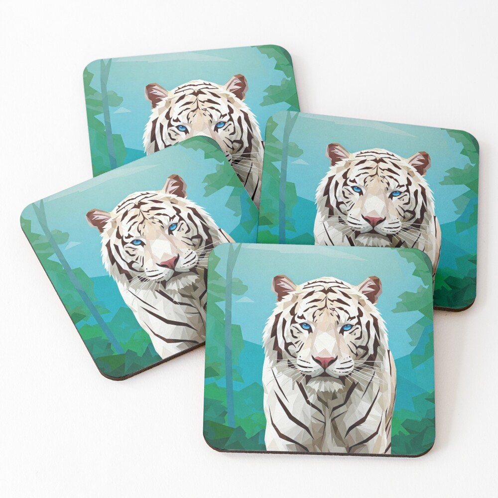 Geometric White Tiger Coasters